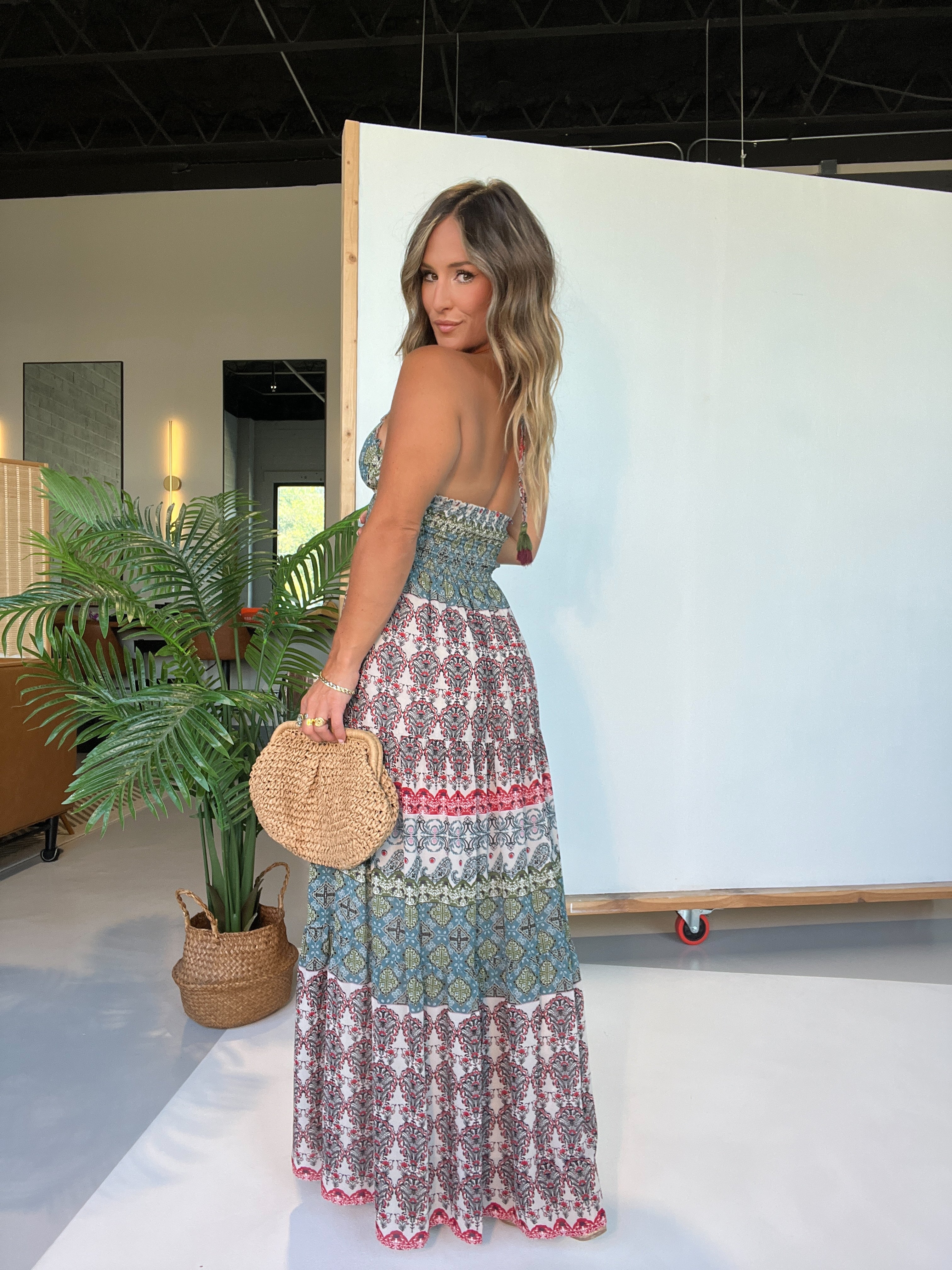 Vintage Sights Maxi Dress Teal Multi