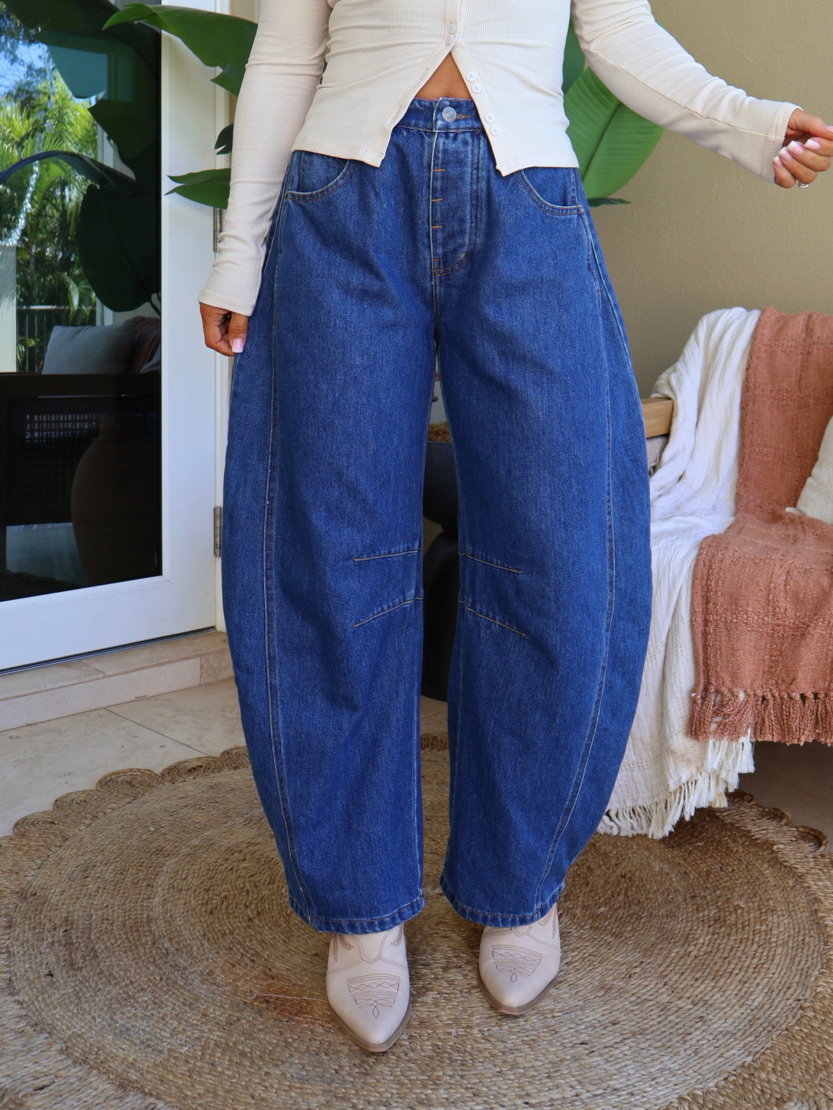 Piper High Rise Barrel Jeans Dark Denim