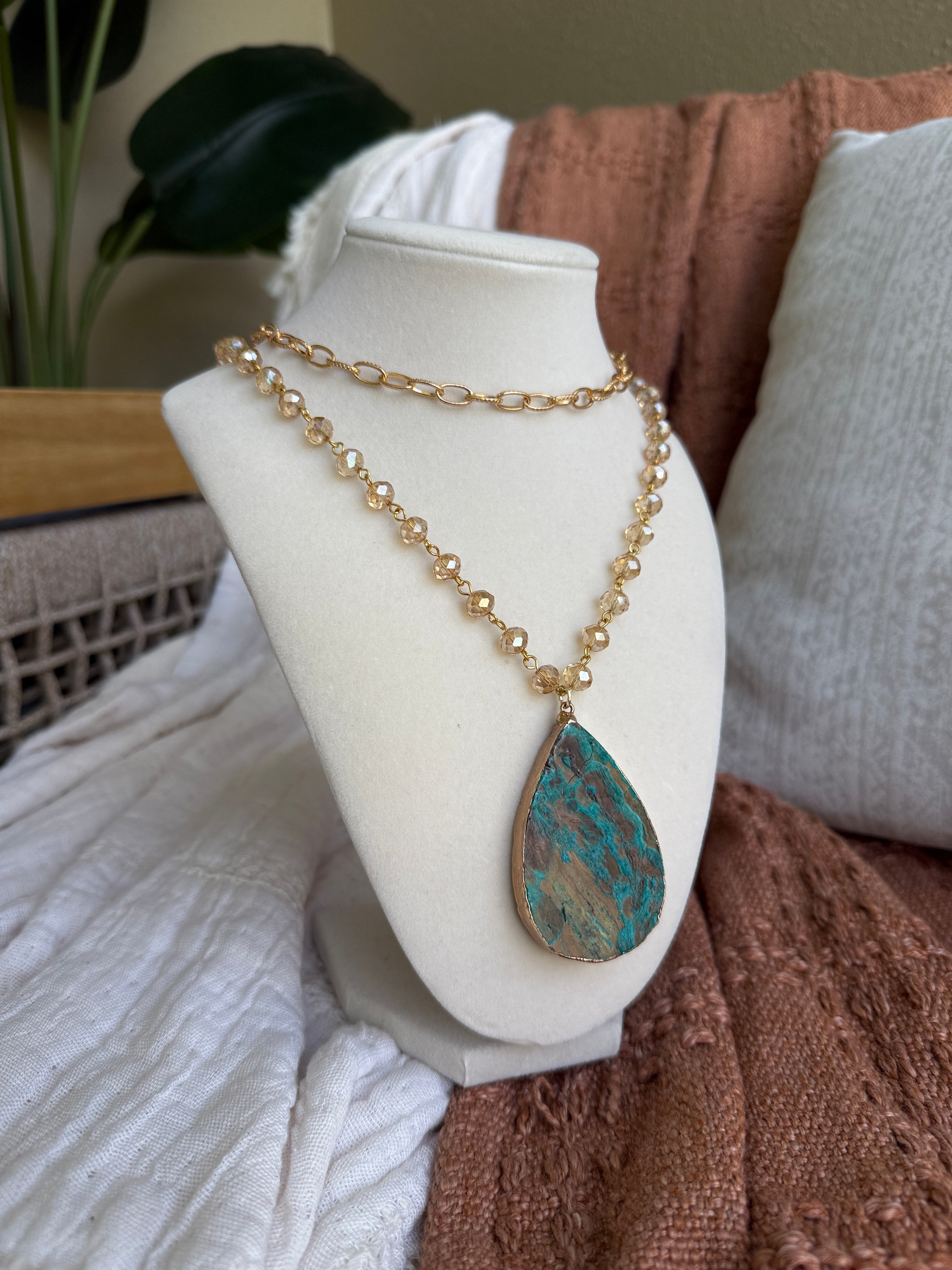 Alchemy Stone Necklace Teal/Gold