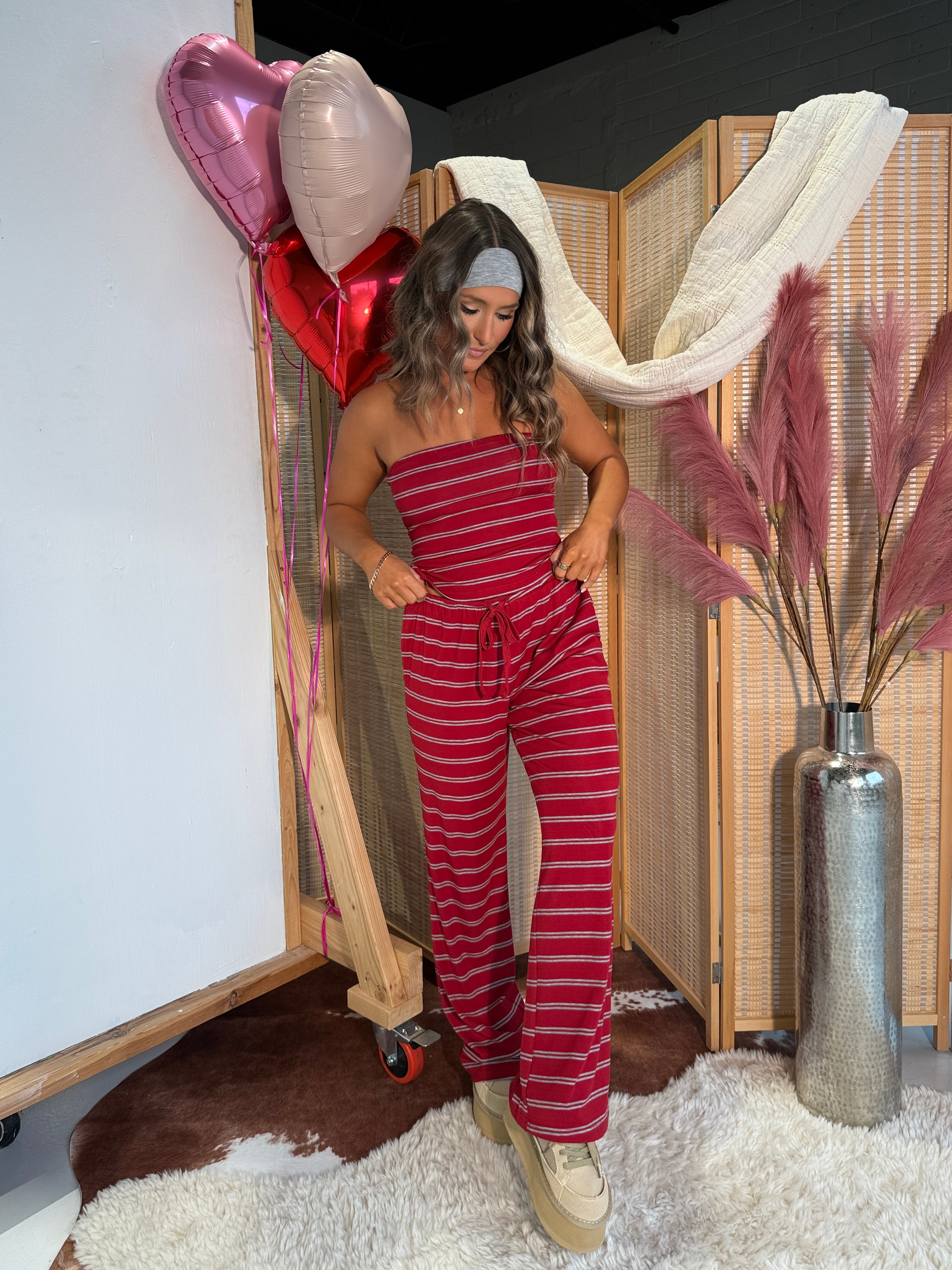 Gimme Your Love Lounge Set Red Stripe