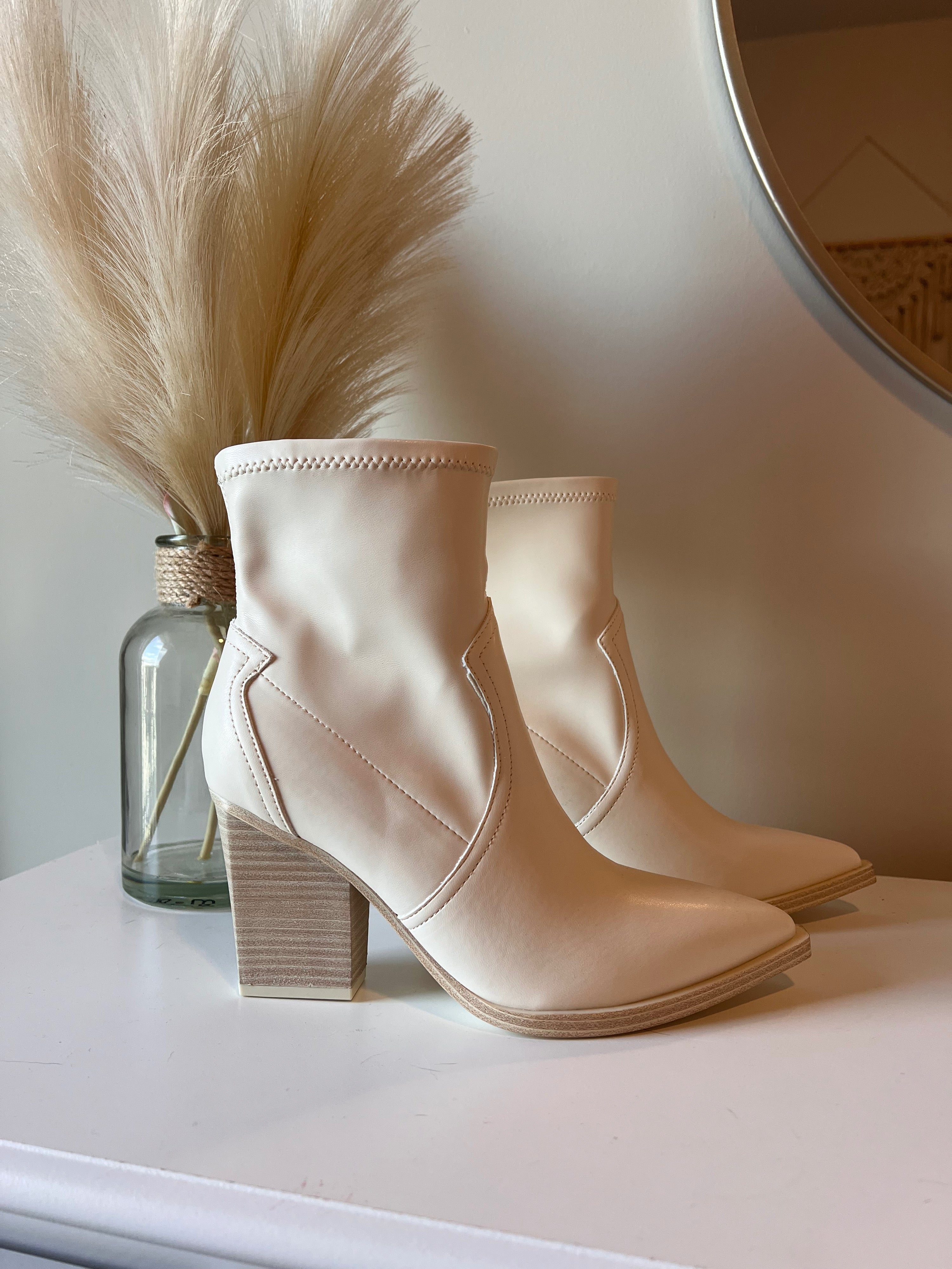 Rachell Cowboy Inspired Booties Bone