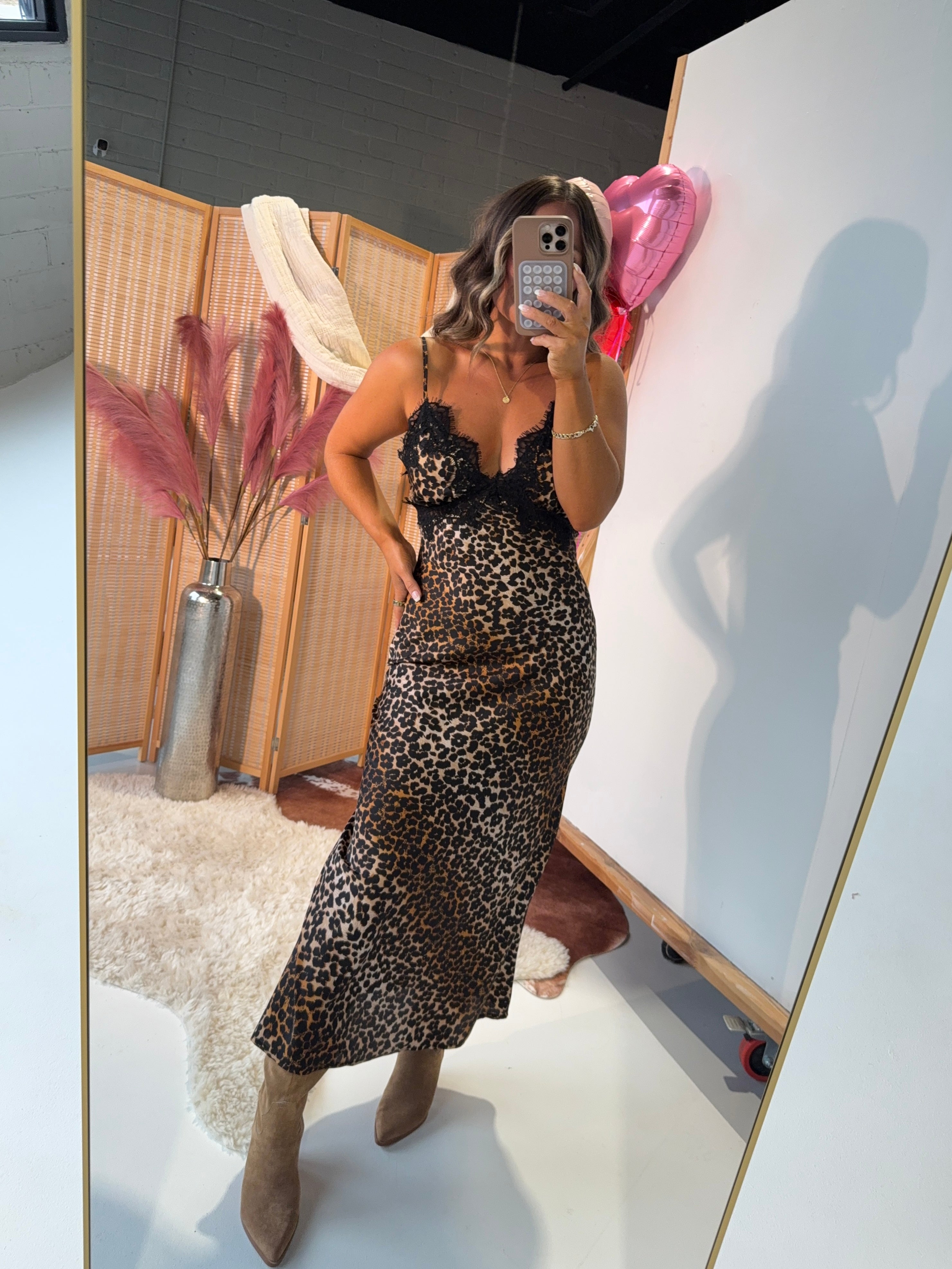 Endless Nights Satin Midi Dress Leopard