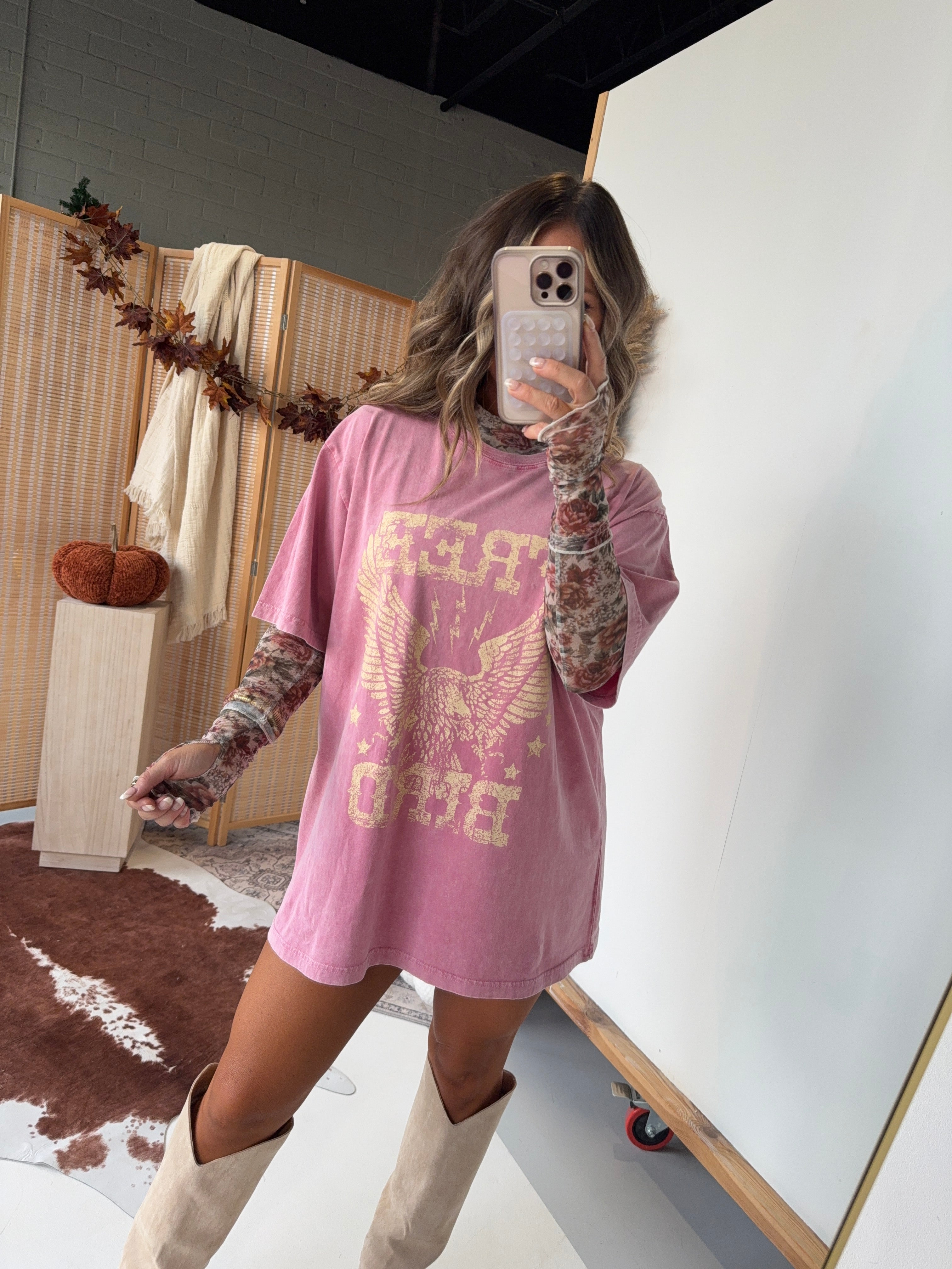 Free Bird Graphic Tee Washed Pink