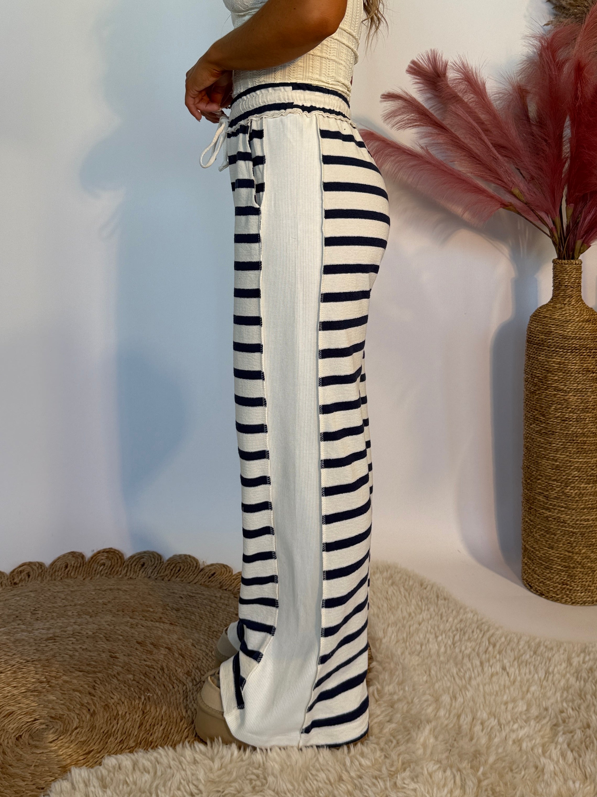 On Your Mind Striped Lounge Pants Navy