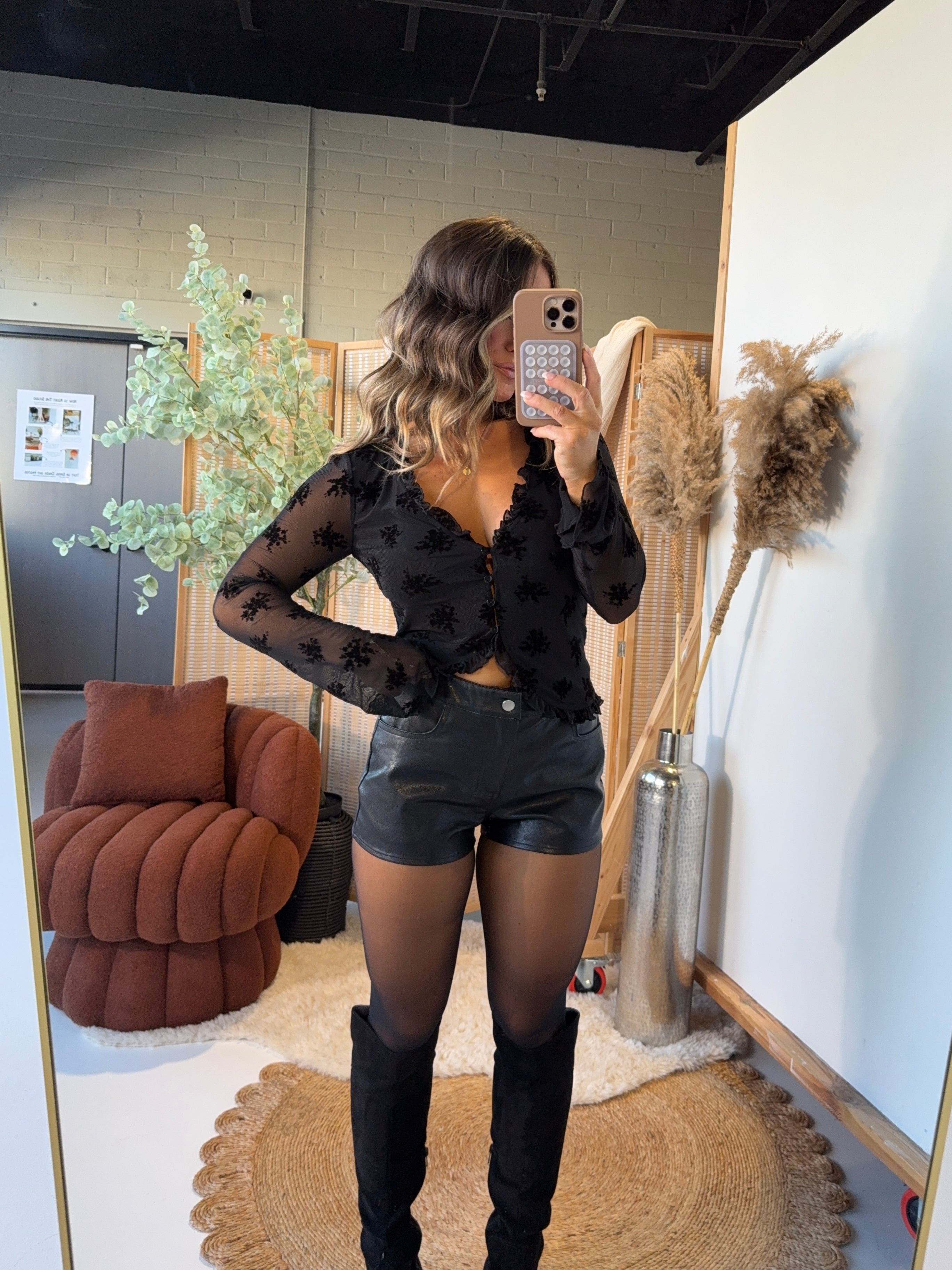 Spiced Flutter Sleeve Mesh Top Black