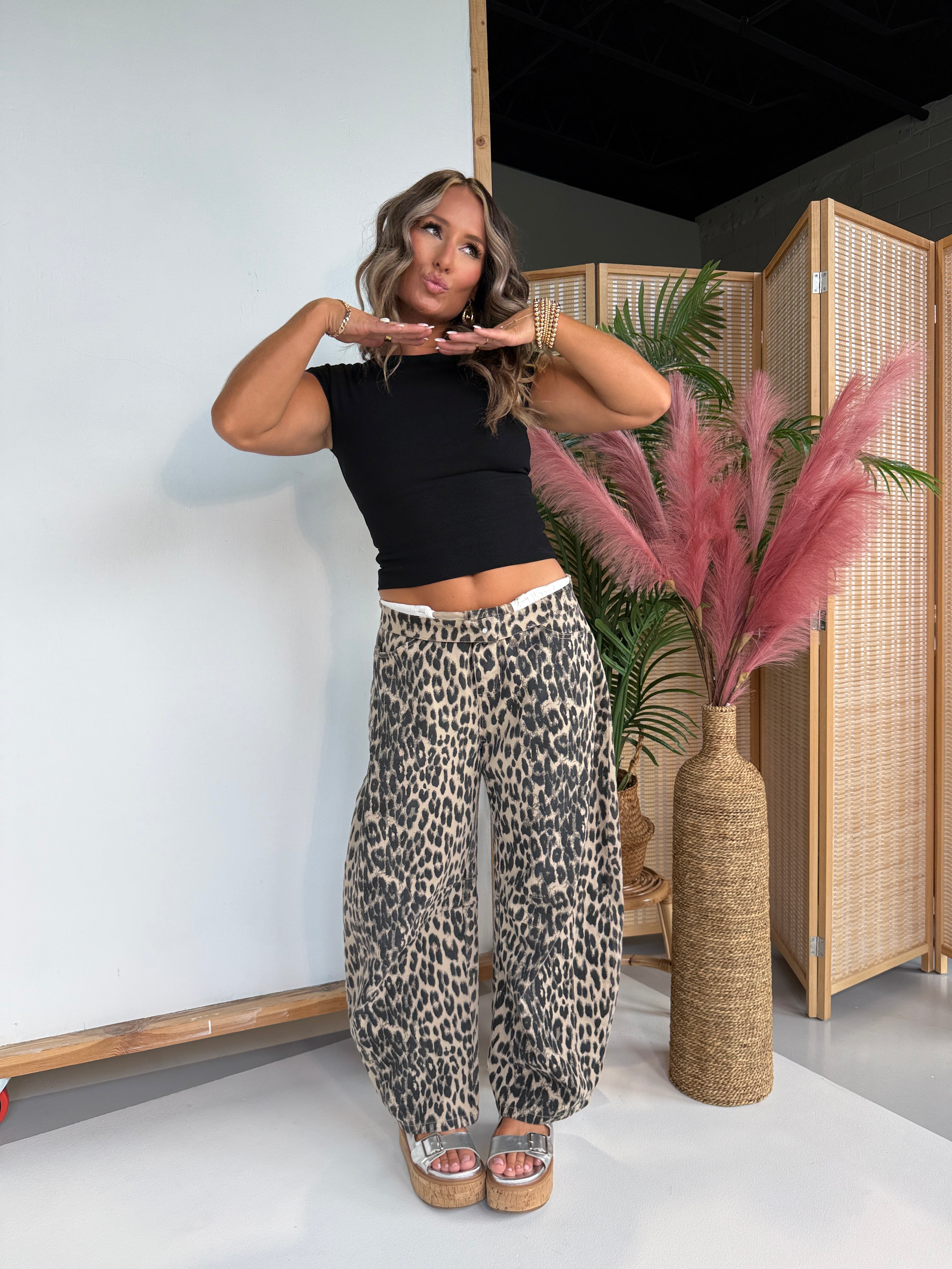 Gracie Barrel Denim Jeans Leopard