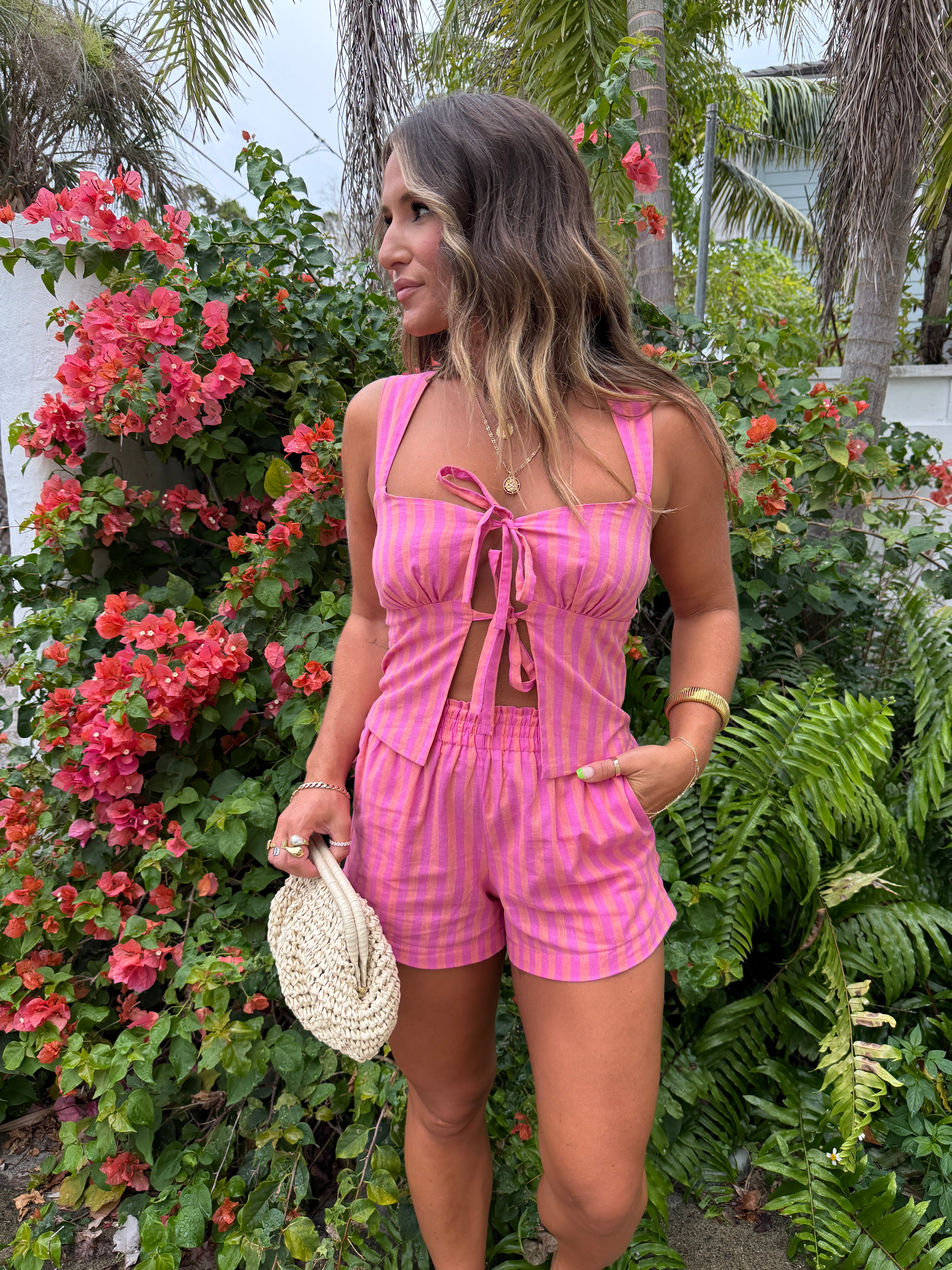 Orange County Shorts Stripe Fuchsia