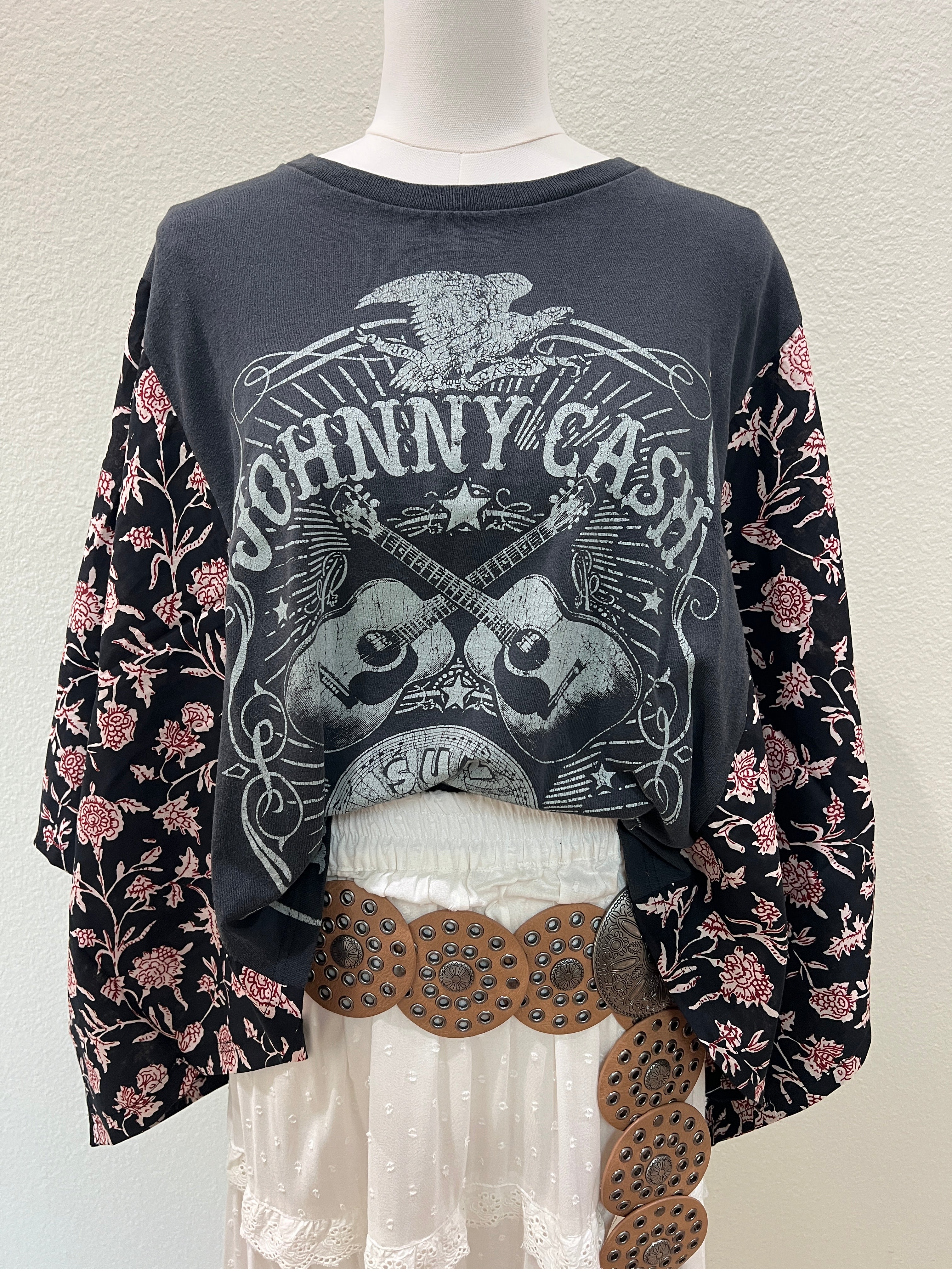 Johnny Cash Mix & Match Tee Grey Floral
