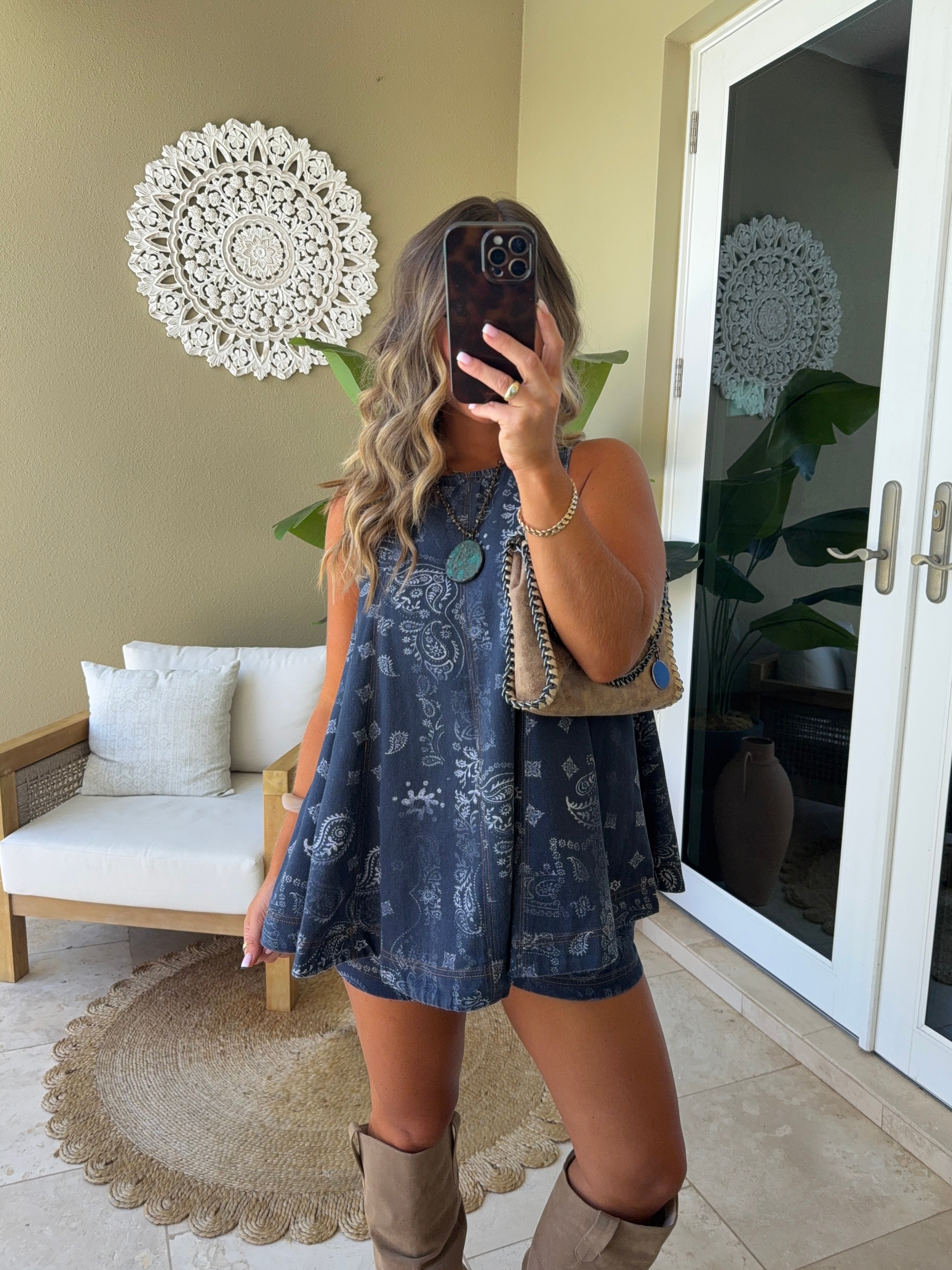 Canyon Moon Paisley Shorts Set Denim