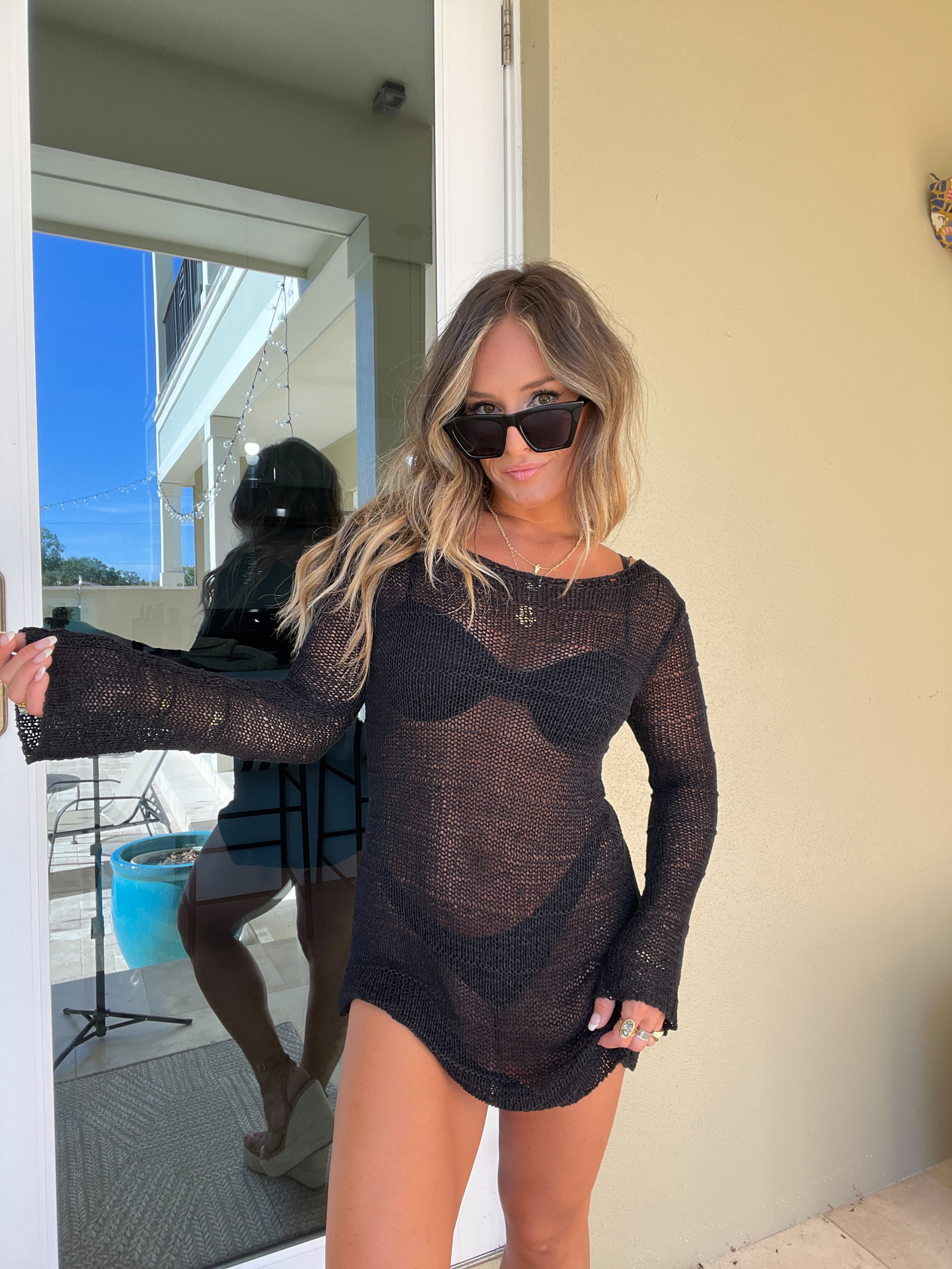 Taking Trips Knit Cover Up Dress Black
