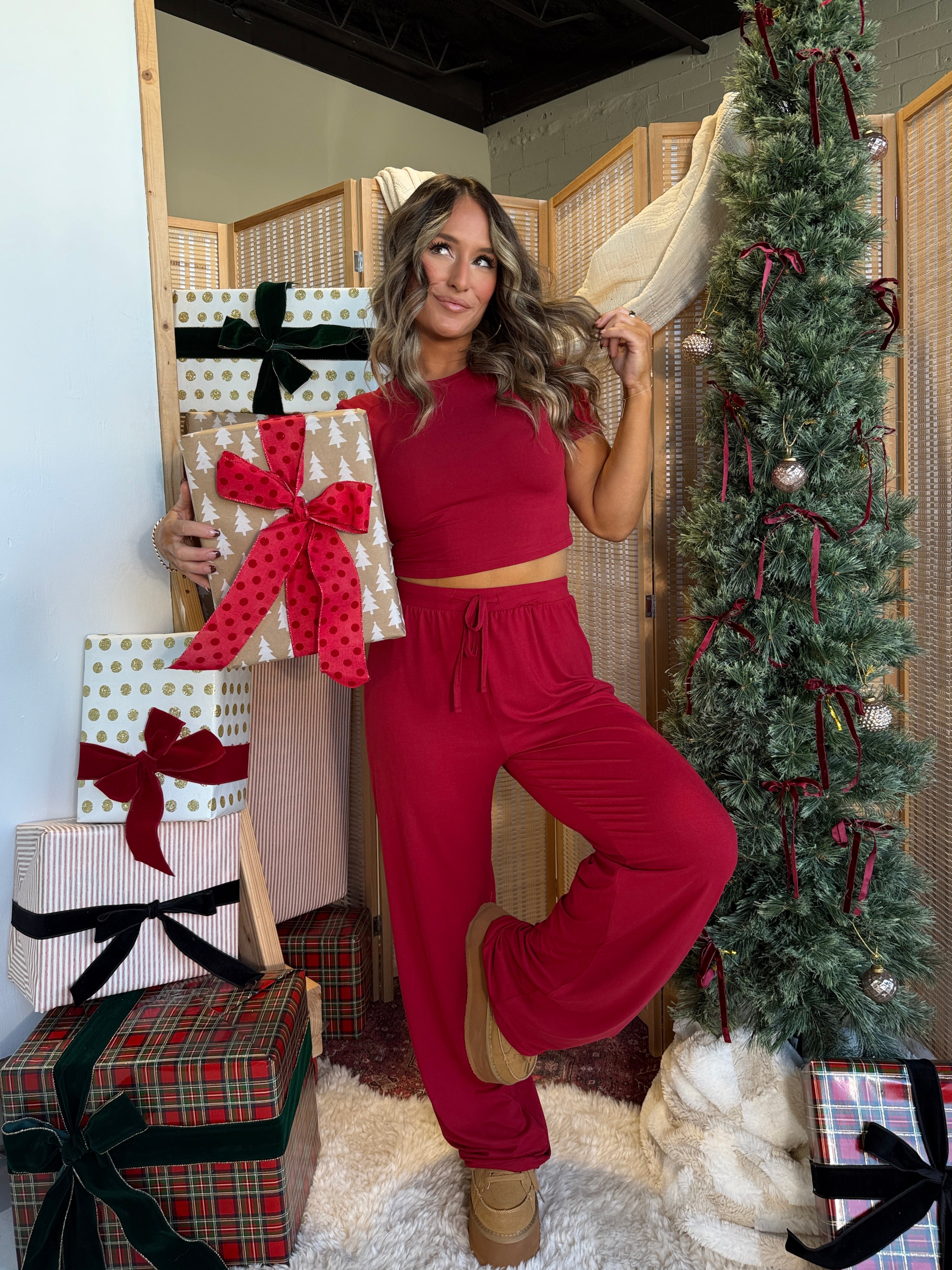 Early 2000's Knit Lounge Pants Cherry