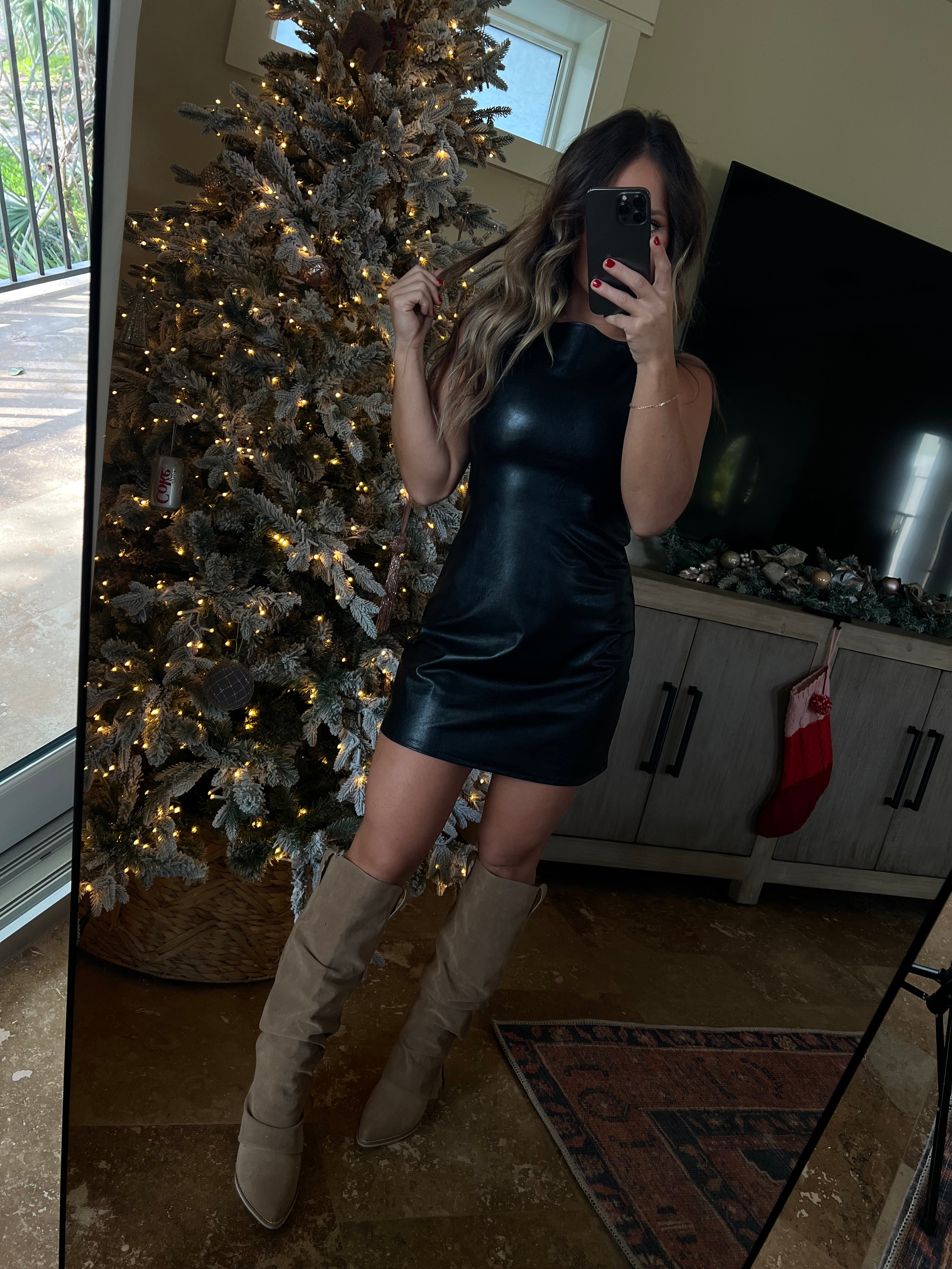 Giving Thanks Faux Leather Mini Dress Black