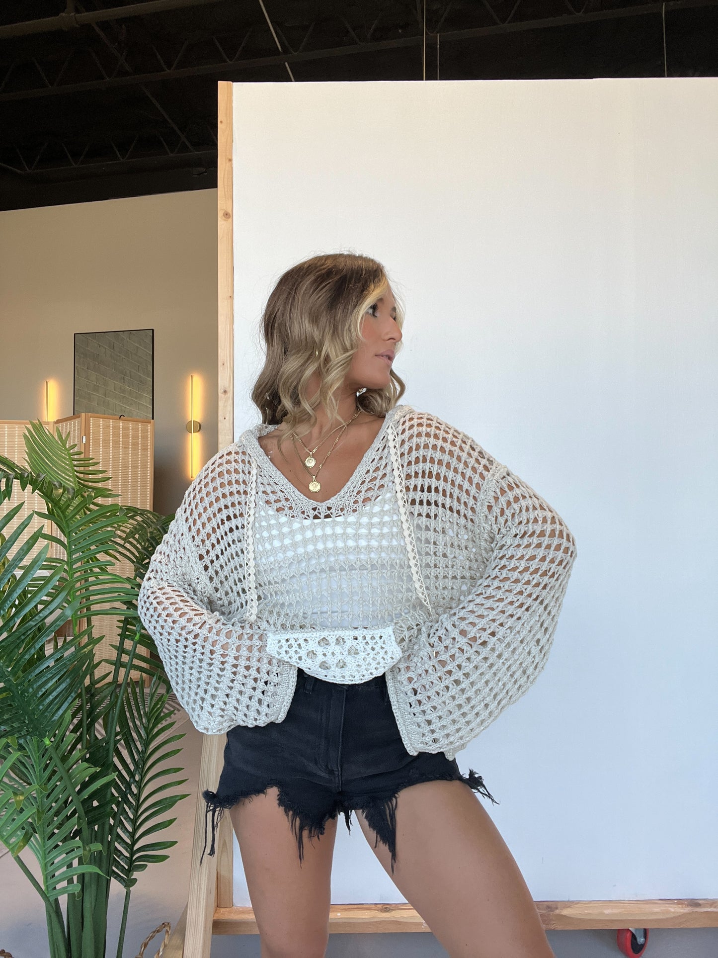 Nadine Crochet Hoodie Natural