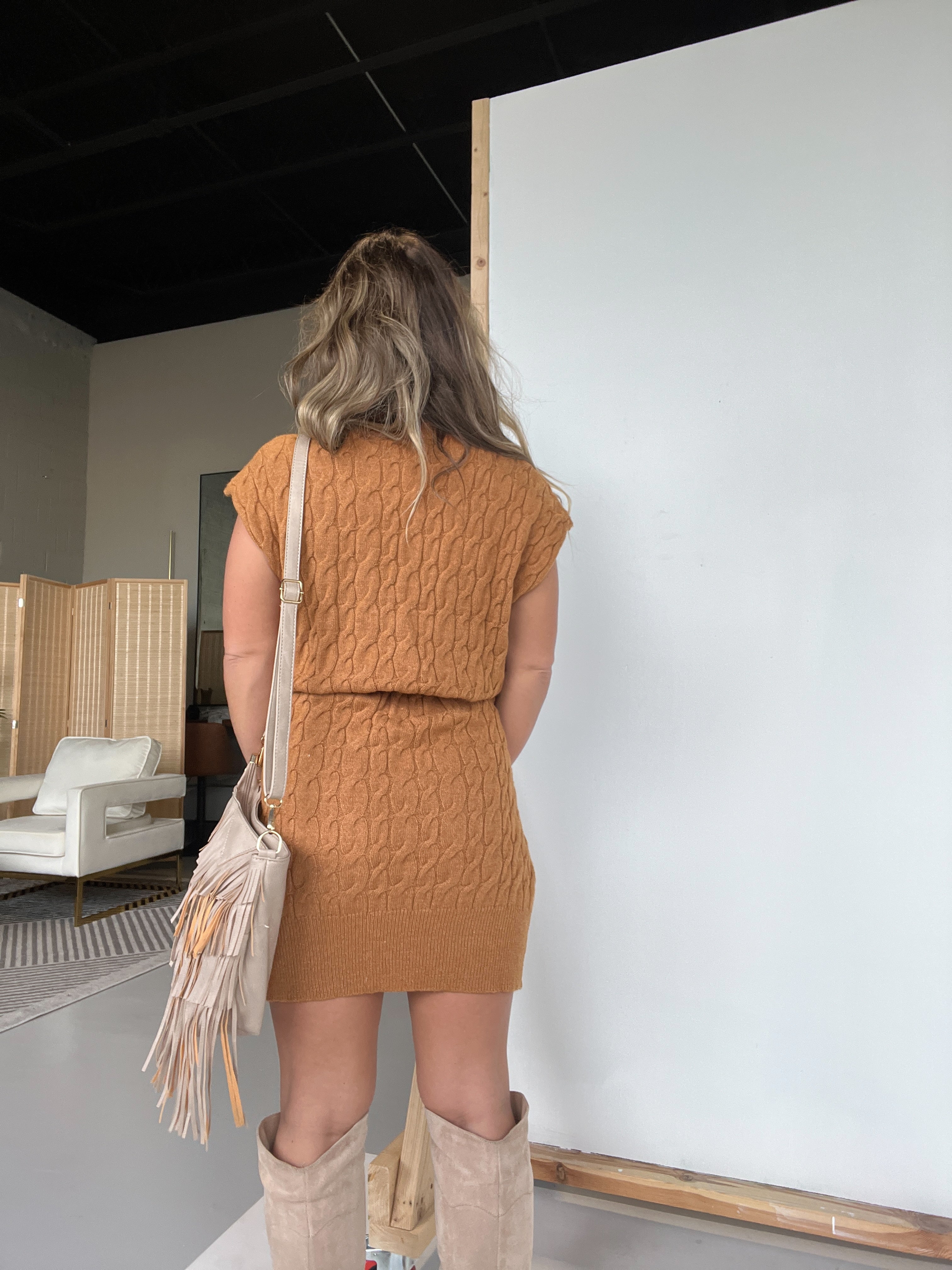Party Hour Sweater Dress Burnt Orange