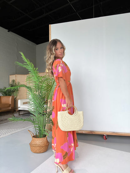 Vacay Skies Floral Maxi Dress Apricot