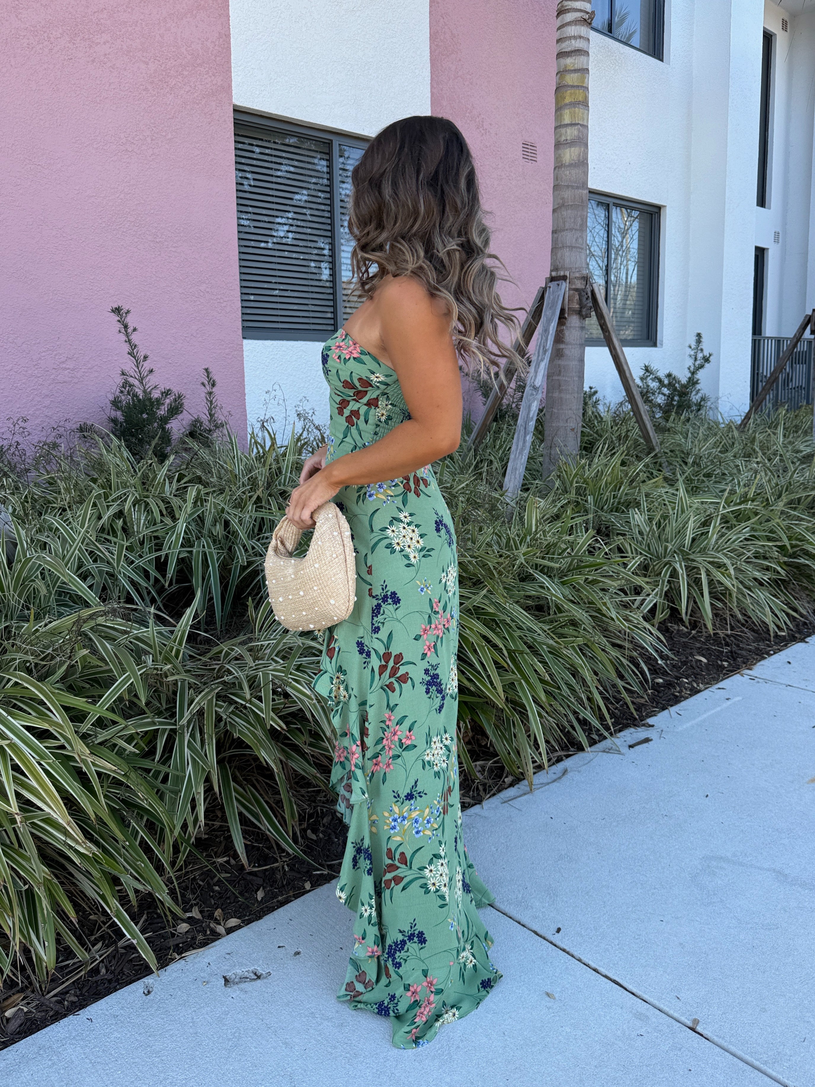 Delicate Timing Floral Maxi Dress Sage Multi