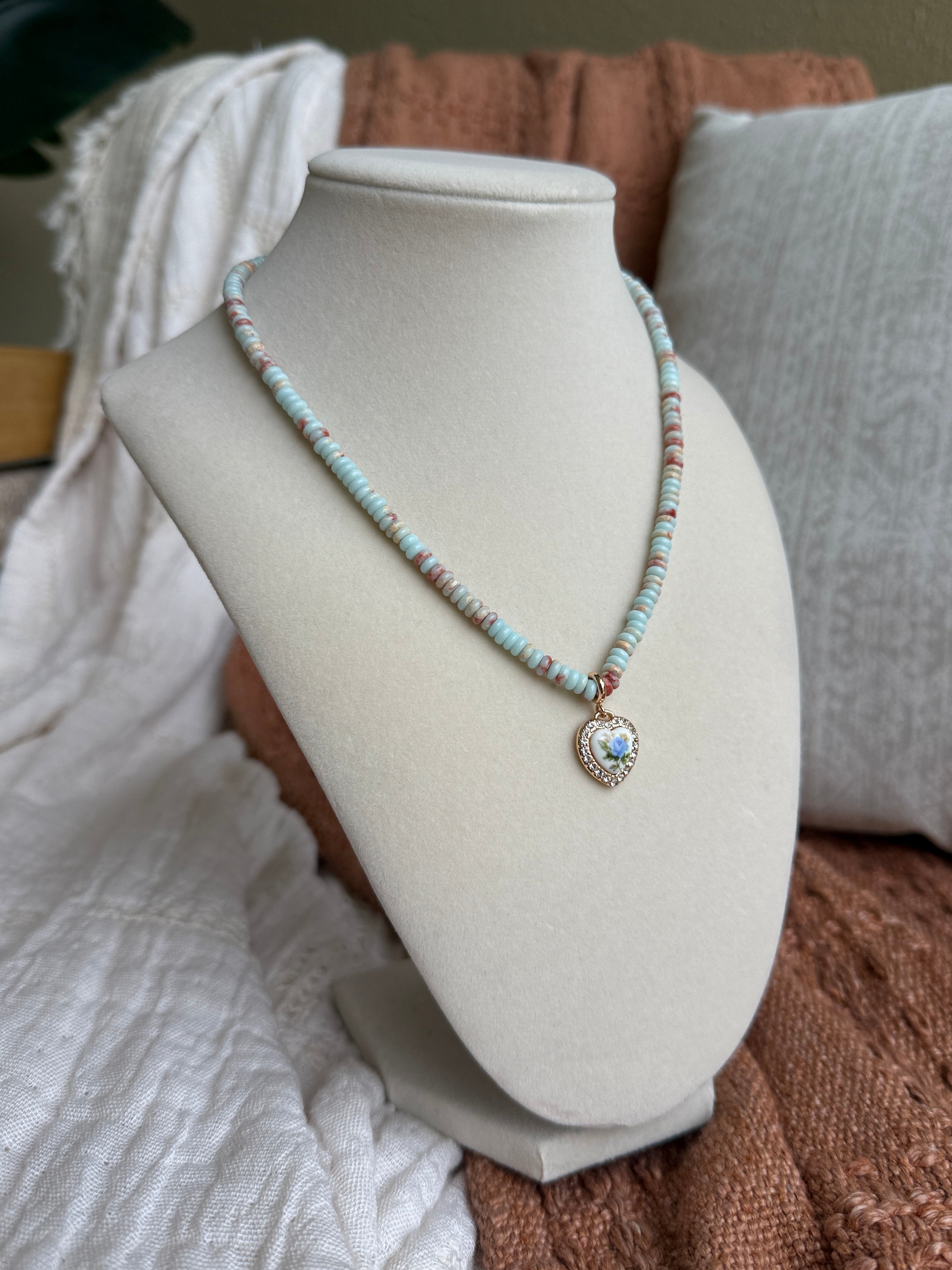 Heirloom Beaded Necklace Baby Blue