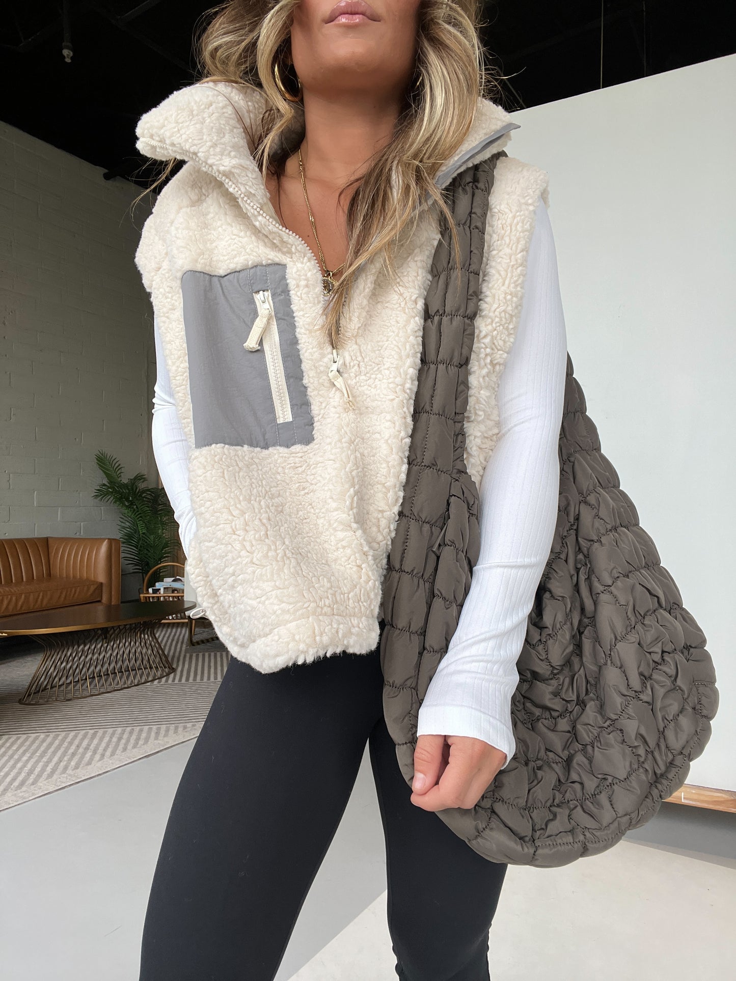 Cozy Up Half Zip Sherpa Vest Cream