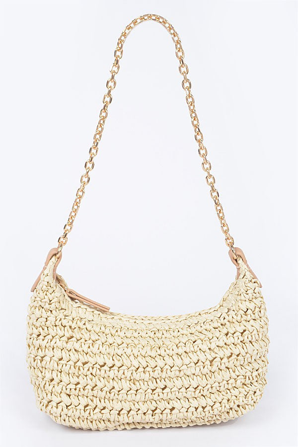 Coco Straw Shoulder Clutch Ivory