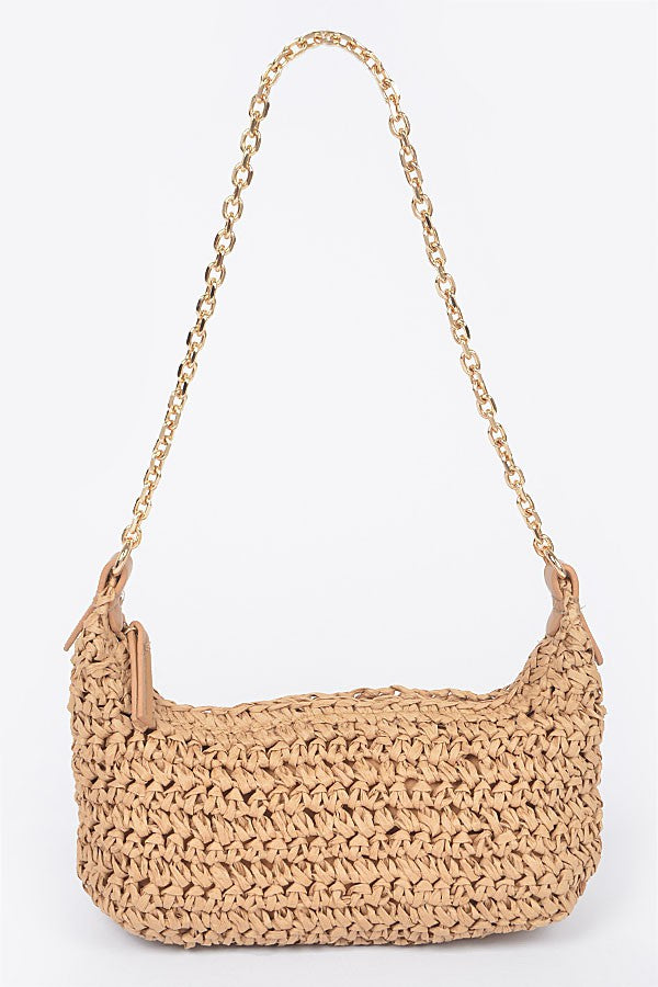 Coco Straw Shoulder Clutch Khaki