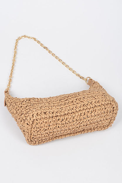 Coco Straw Shoulder Clutch Khaki