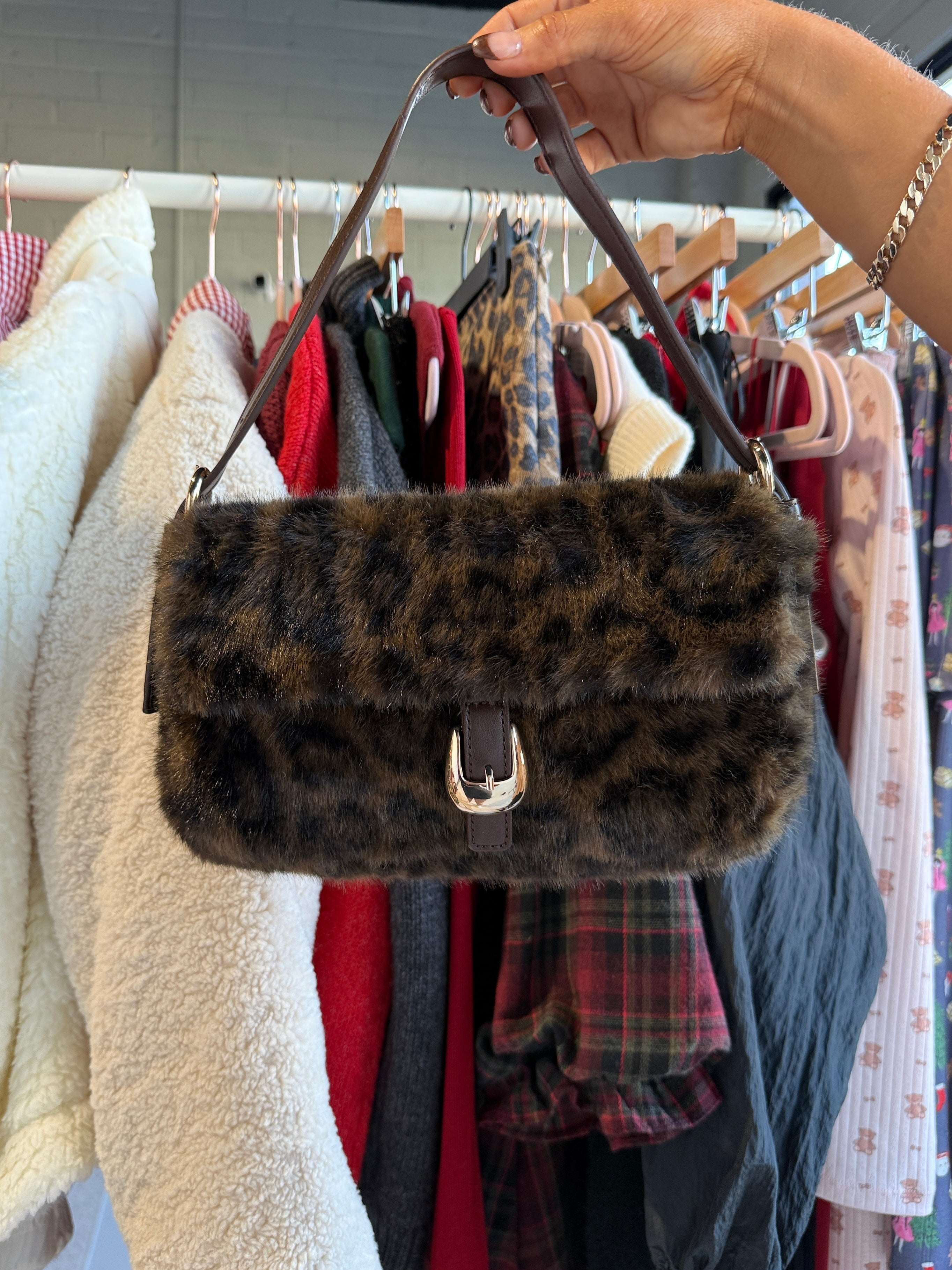 Gloria Faux Fur Shoulder Bag Leopard