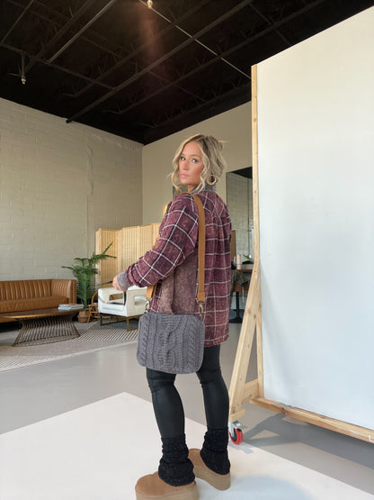 Cozy Up Cable Knit Crossbody Grey
