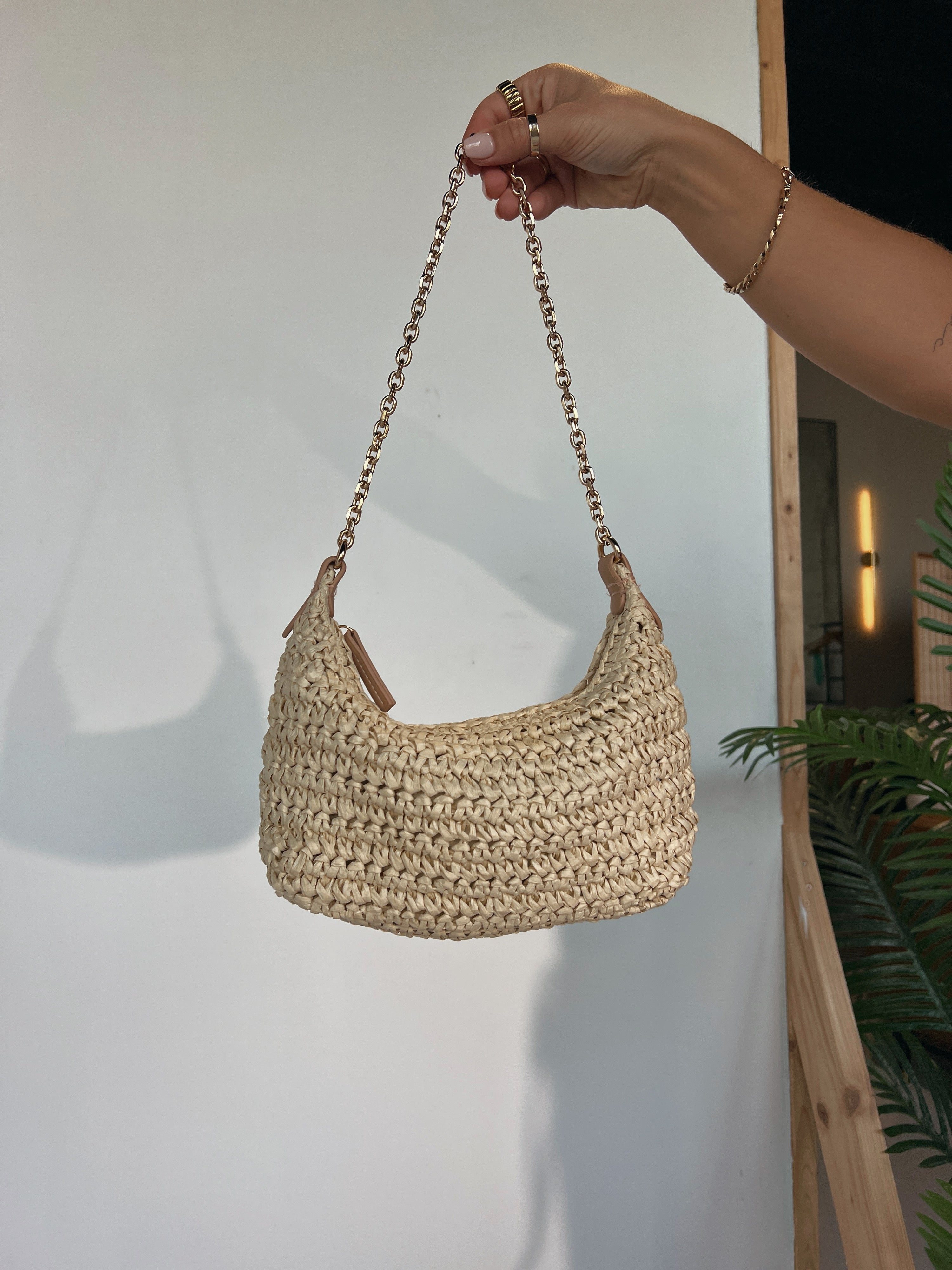 Coco Straw Shoulder Clutch Ivory