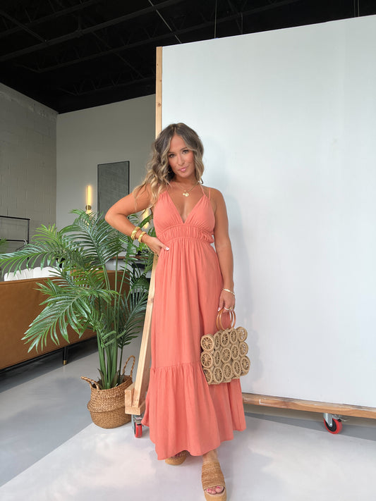 All I Wanted Halter Midi Dress Coral