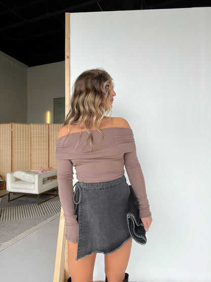 Autumn Leaf Off the Shoulder Top Mocha