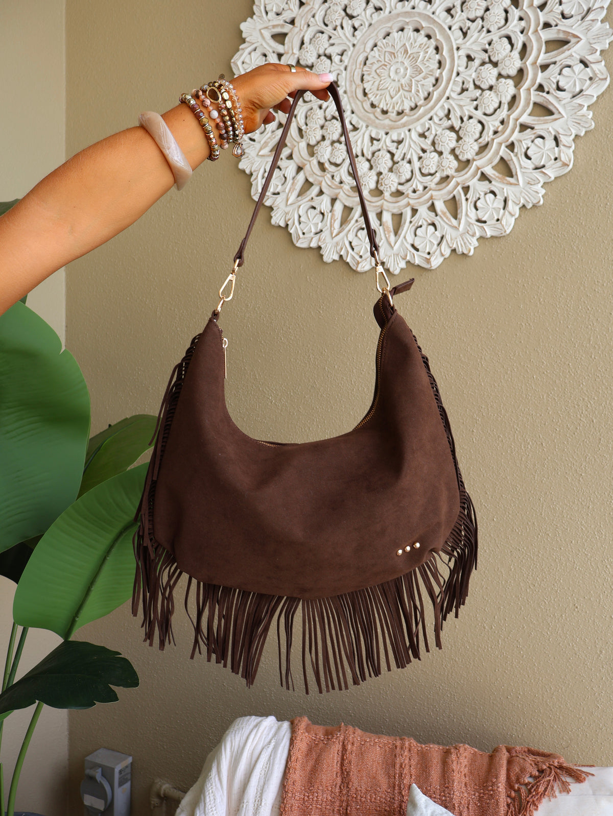 Maple Grove Fringe Slouchy Bag Chocolate