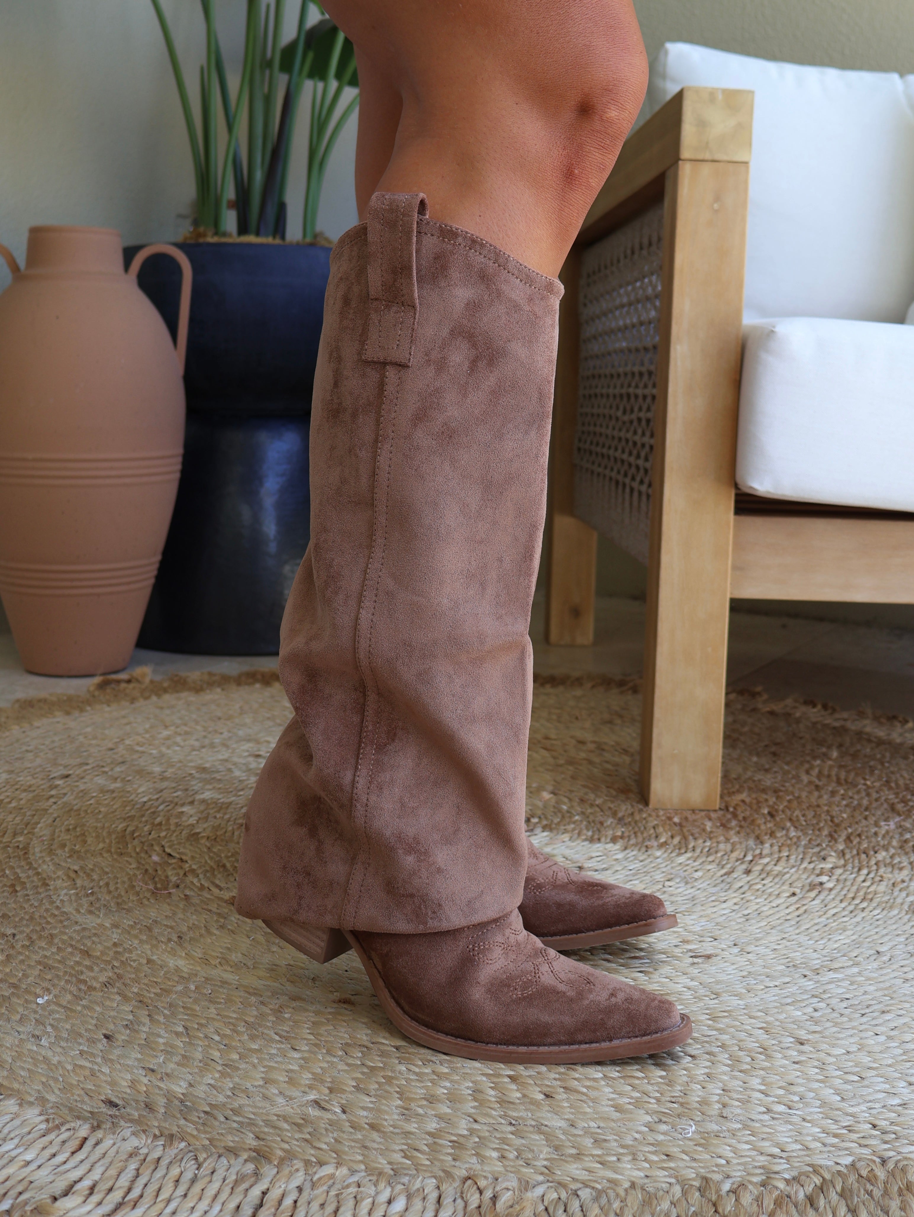 Pamela Suede Foldover Boots Brown