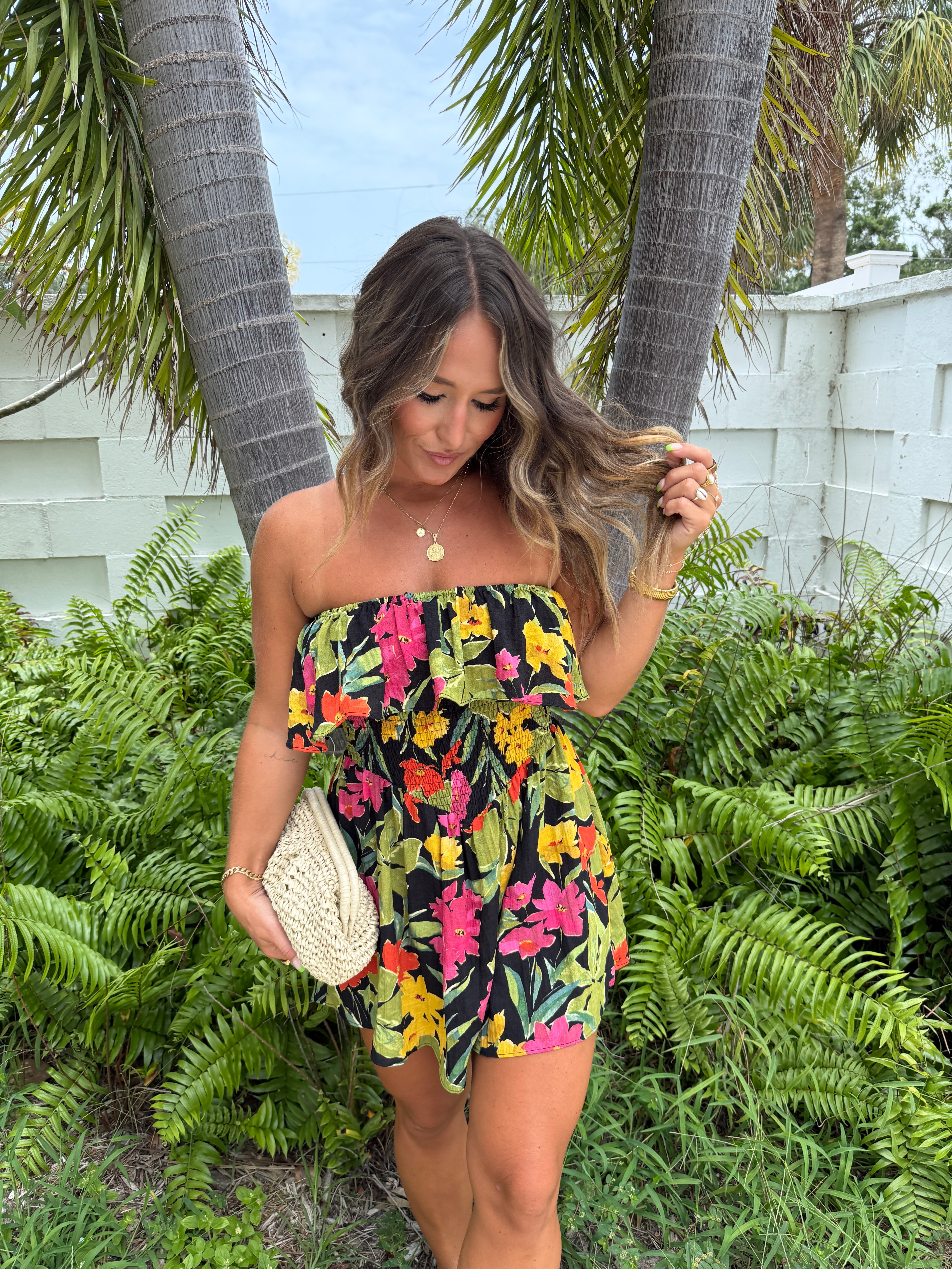 Rio Floral Romper Dress Black Multi