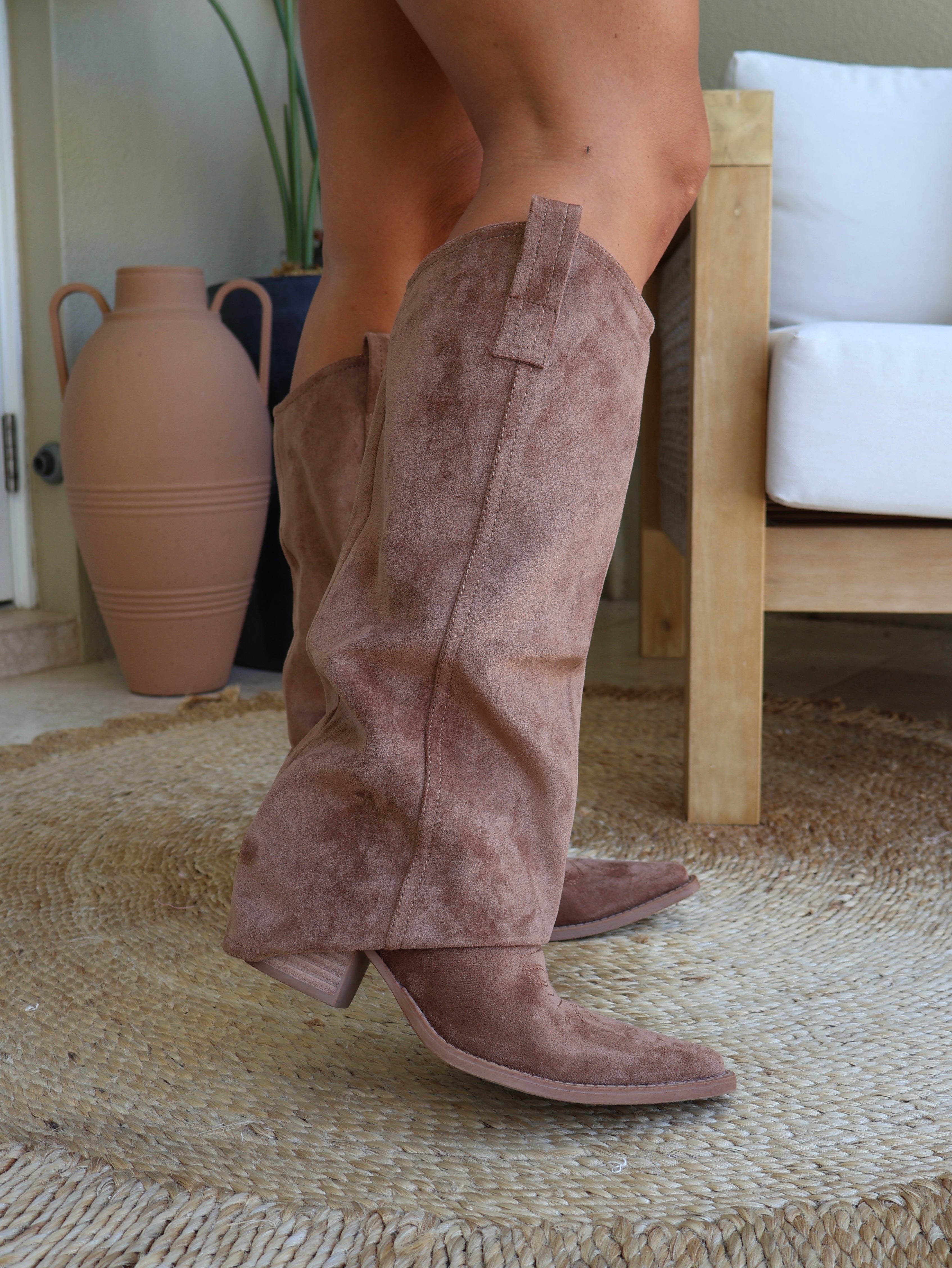Pamela Suede Foldover Boots Brown