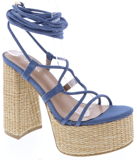 Jasmine Strappy High Heels Denim