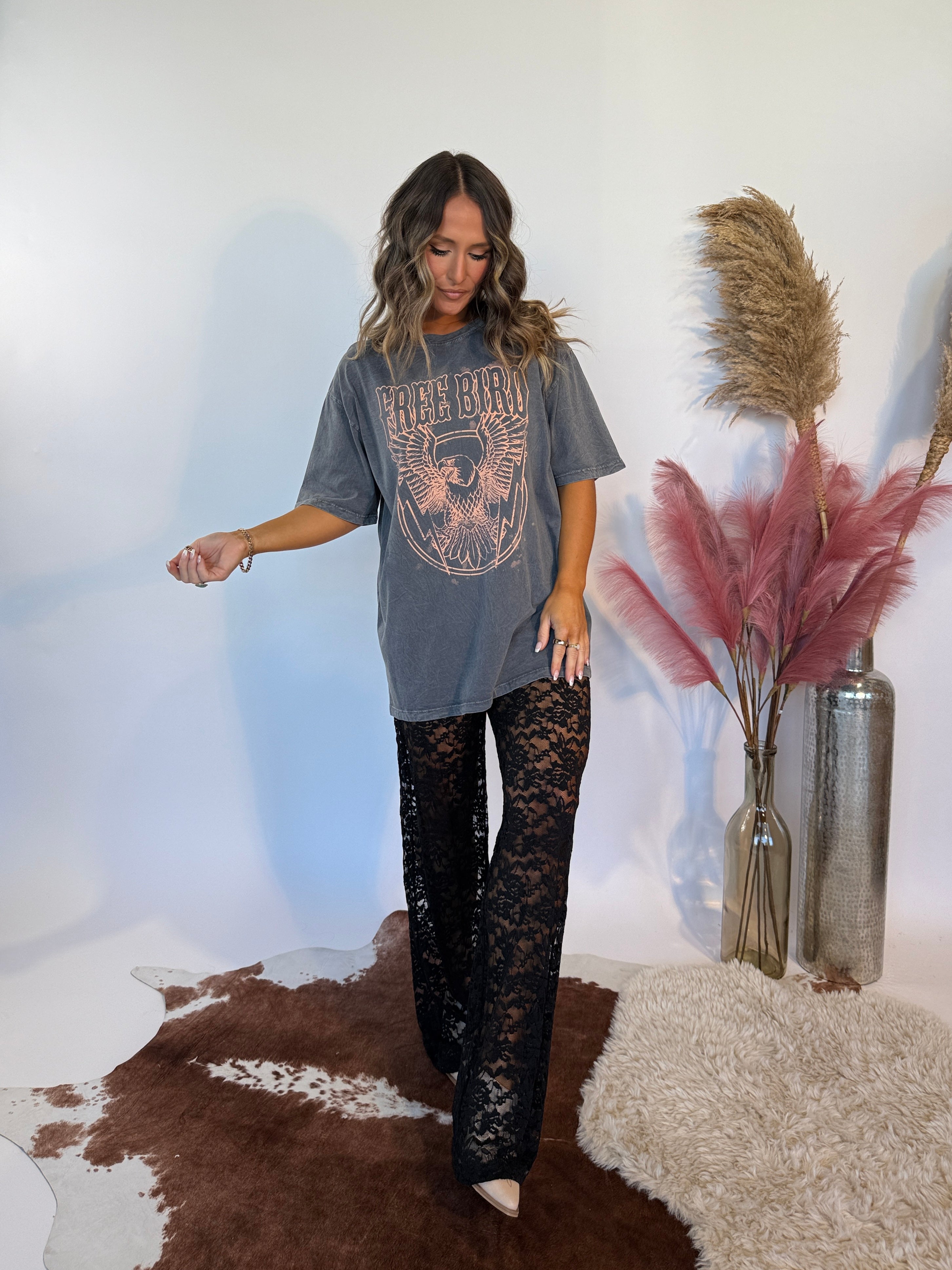 Free Bird Graphic Tee Charcoal/Coral