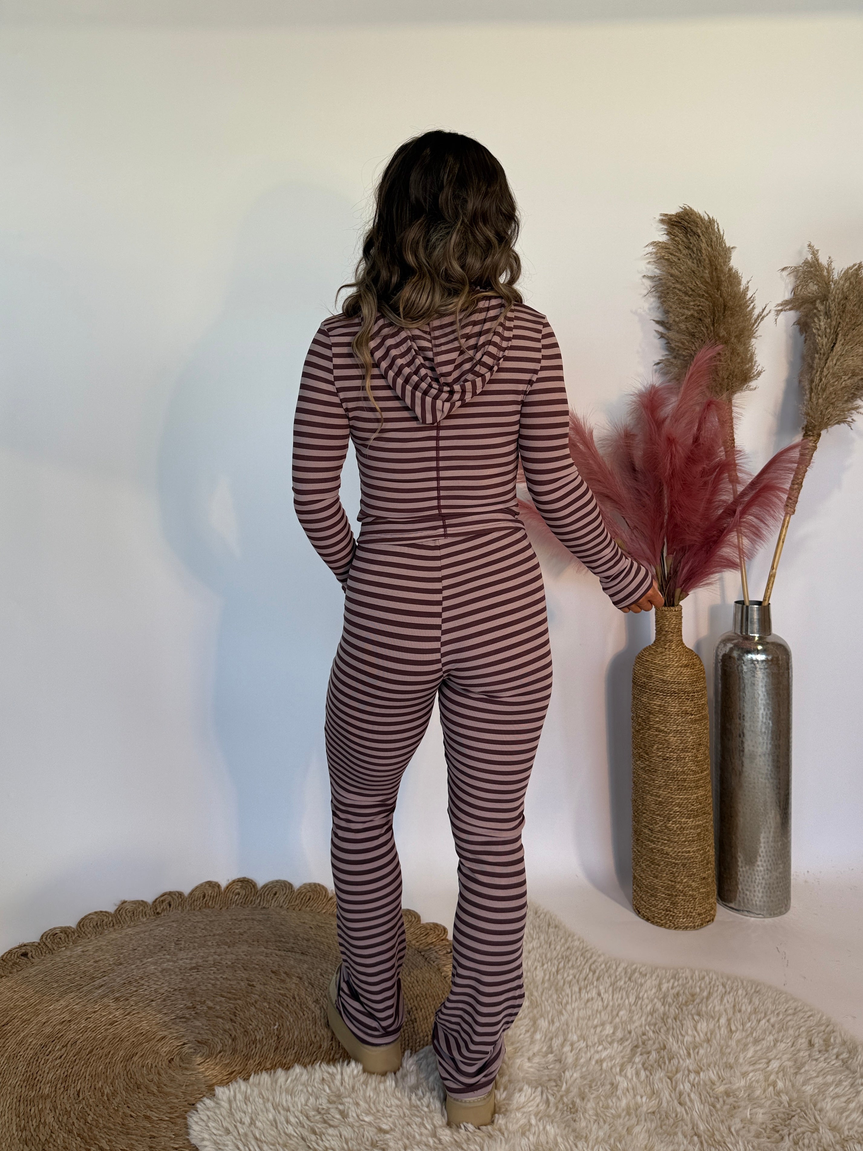 Little Moments Striped Pants Set Burgundy