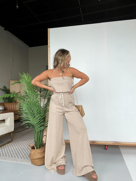 Peggy Strapless Jumpsuit - Taupe, jumpsuit taupe