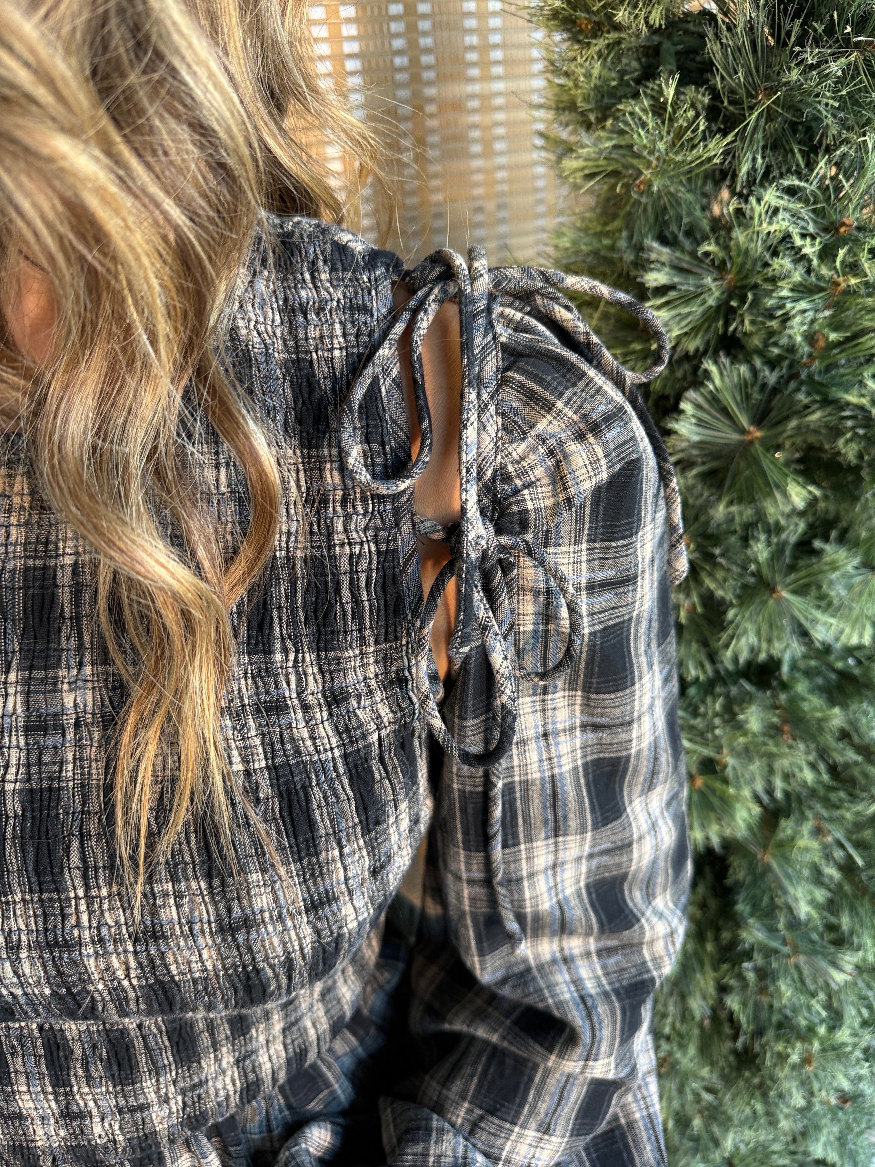 November Falls Smocked Top Black