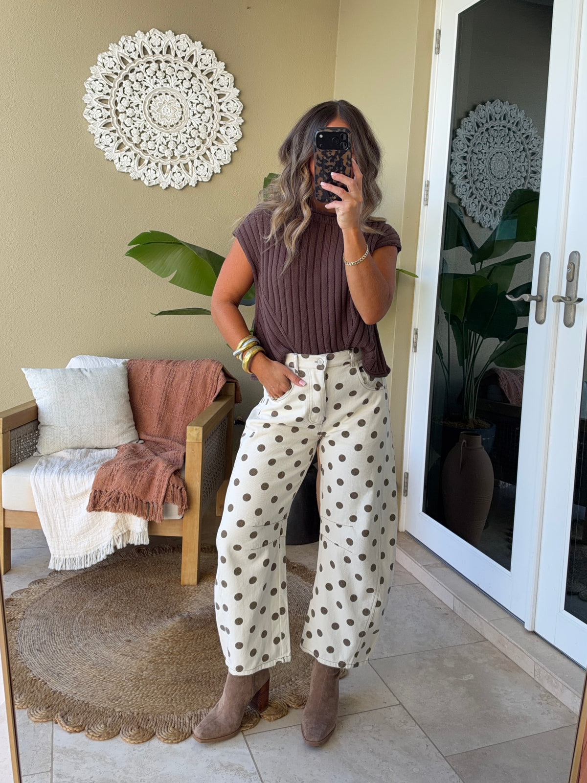Margot Polka Dot Barrel Jeans Chocolate
