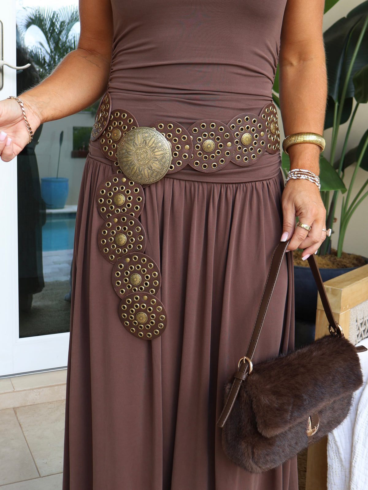 Antique Circle Belt Brown