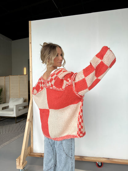 Checkered Annie Oversized Cardigan Orange