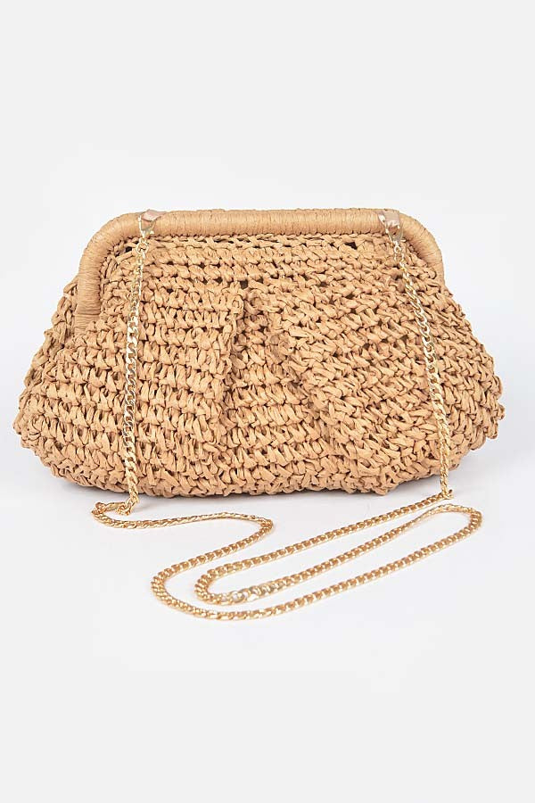 Easy Views Straw Bucket Bag Khaki