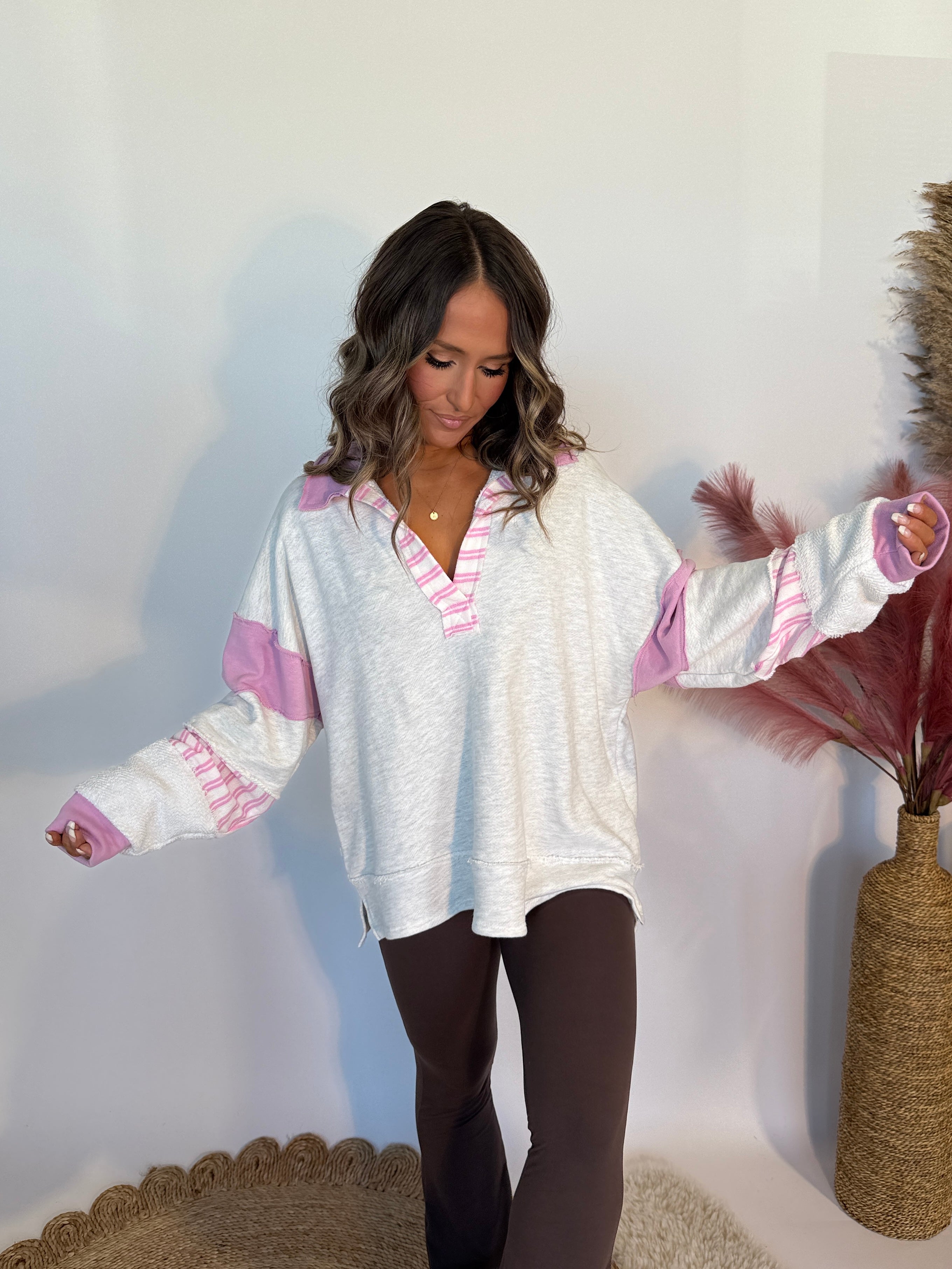 Stay With Me Pullover Ash Grey/Pink