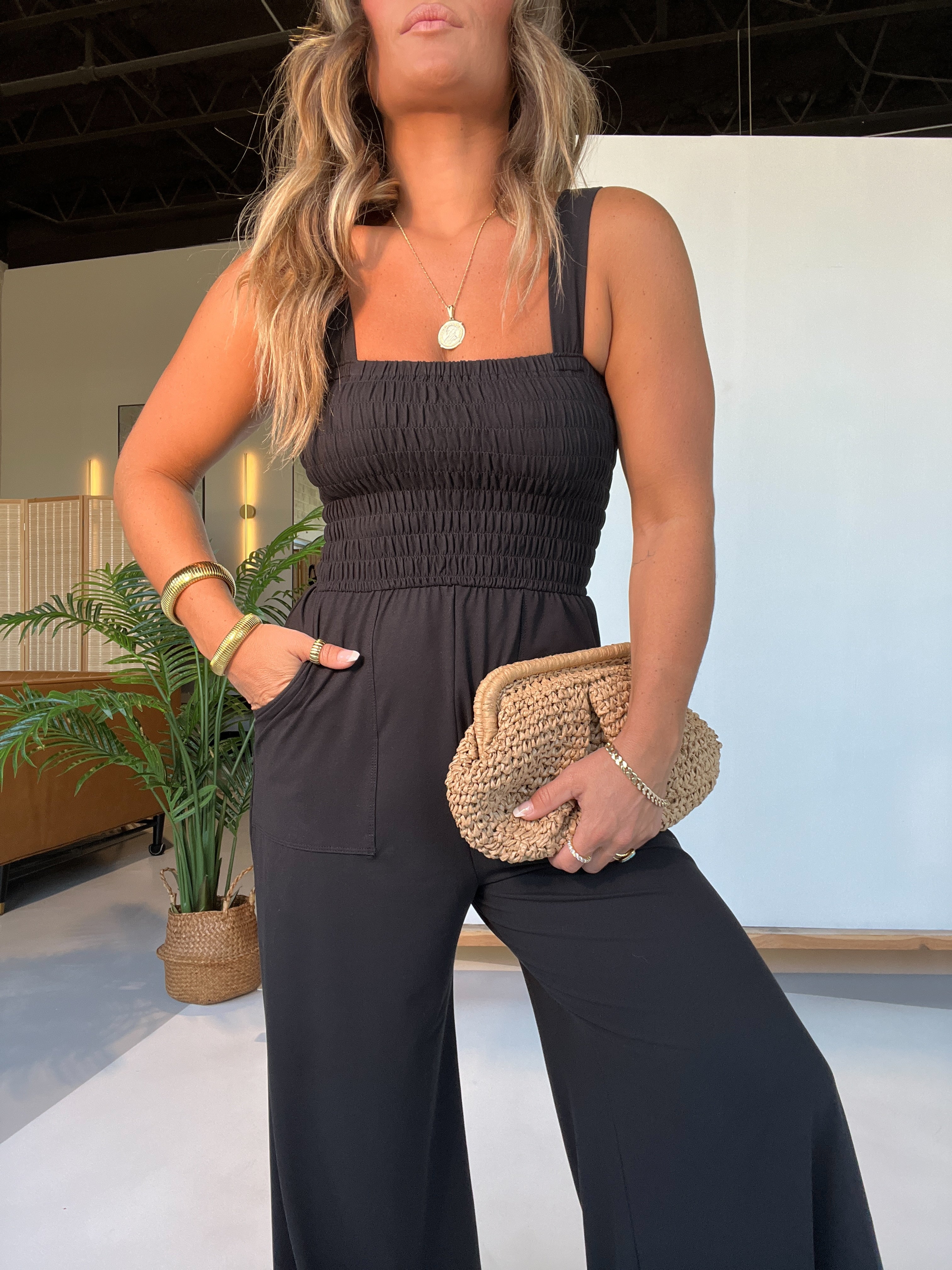 Casual Cute Wide Leg Jumpsuit Black