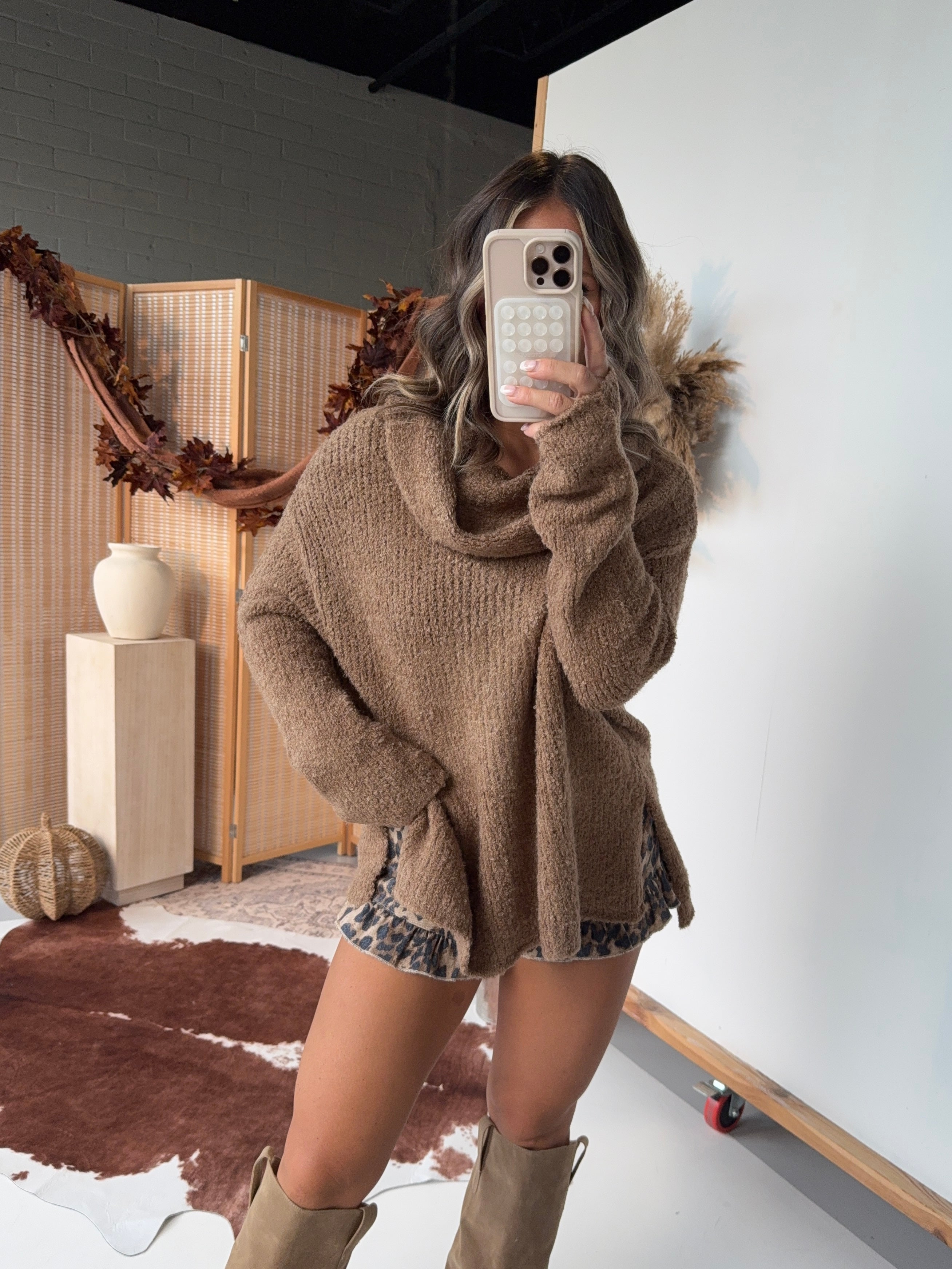 On the Go Cowl Neck Sweater Mocha