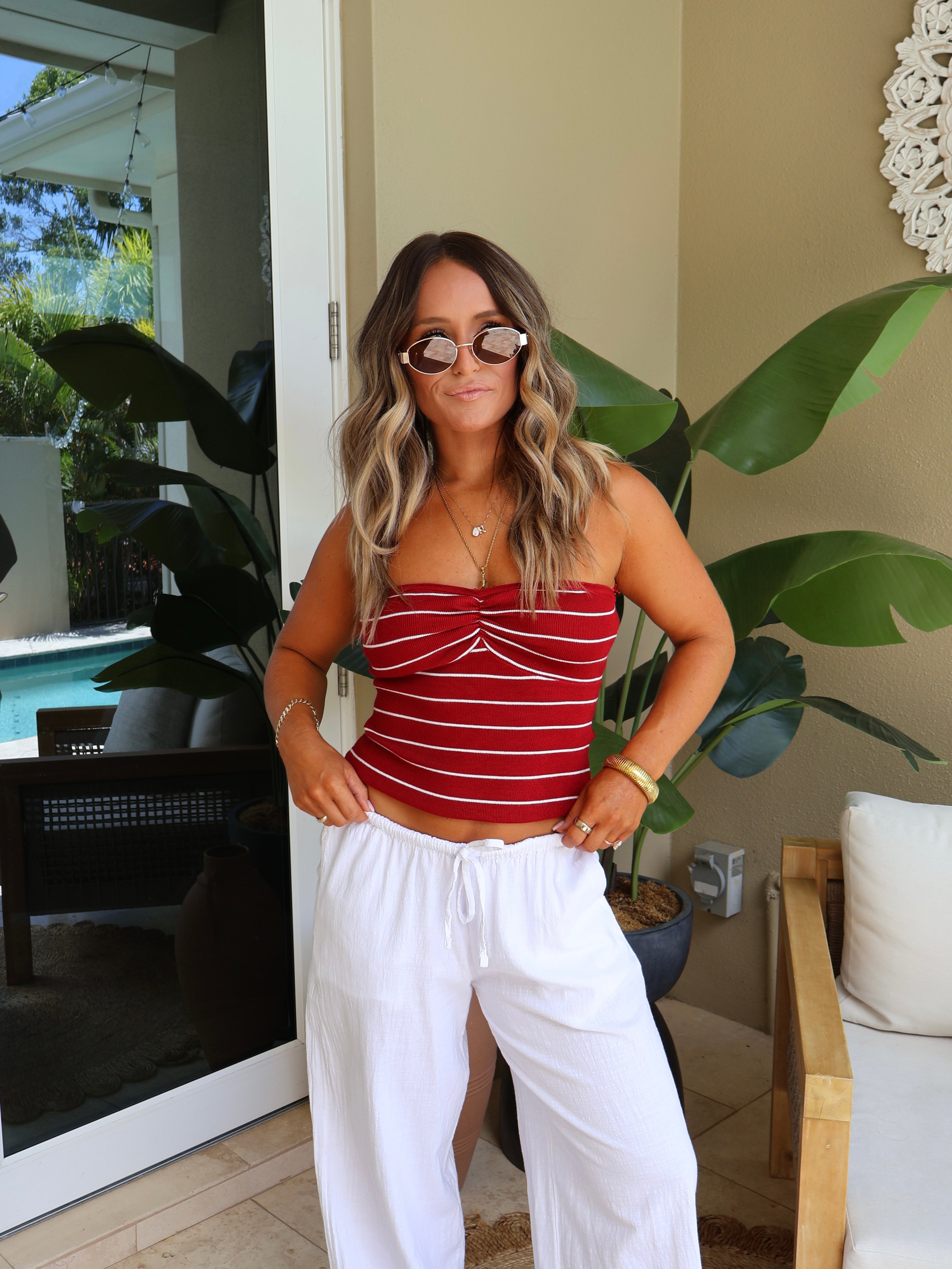 Fireworks Striped Tube Top Red/White