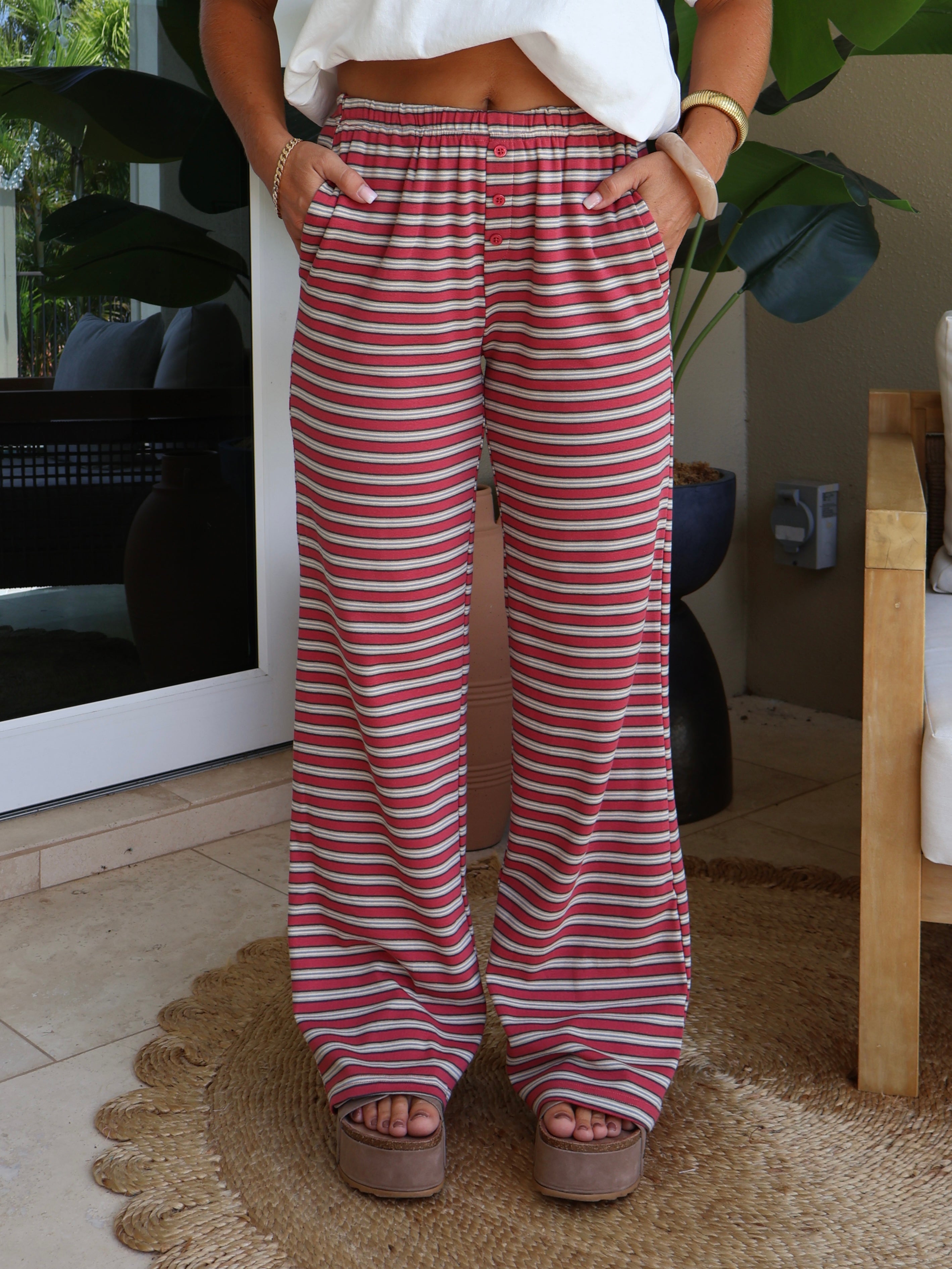 Ella Striped Lounge Pants Red Multi
