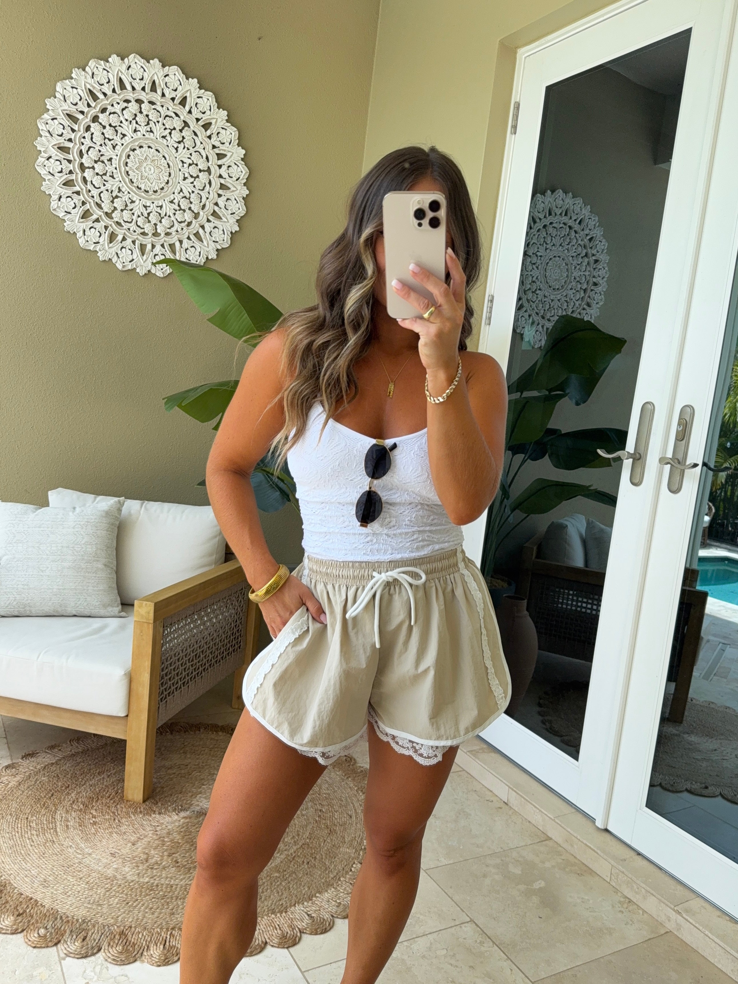 Driftlight Lace Trim Athletic Shorts Taupe