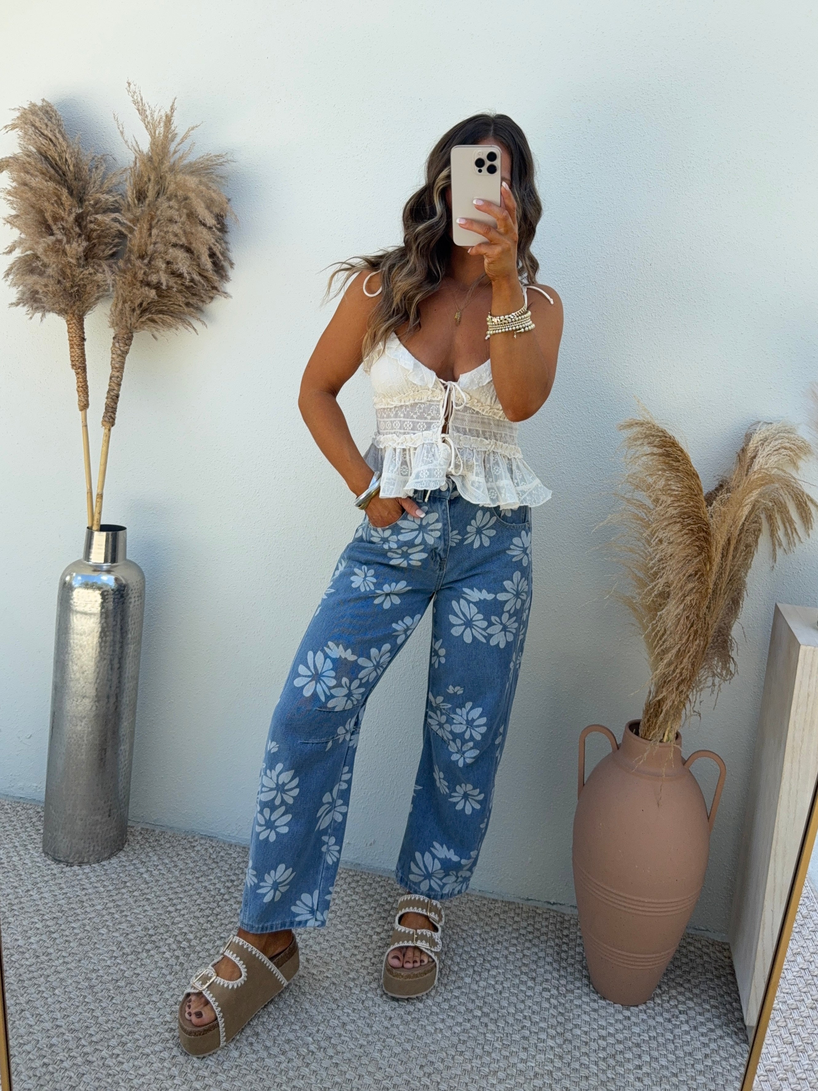 Garden Talks Floral Barrel Jeans